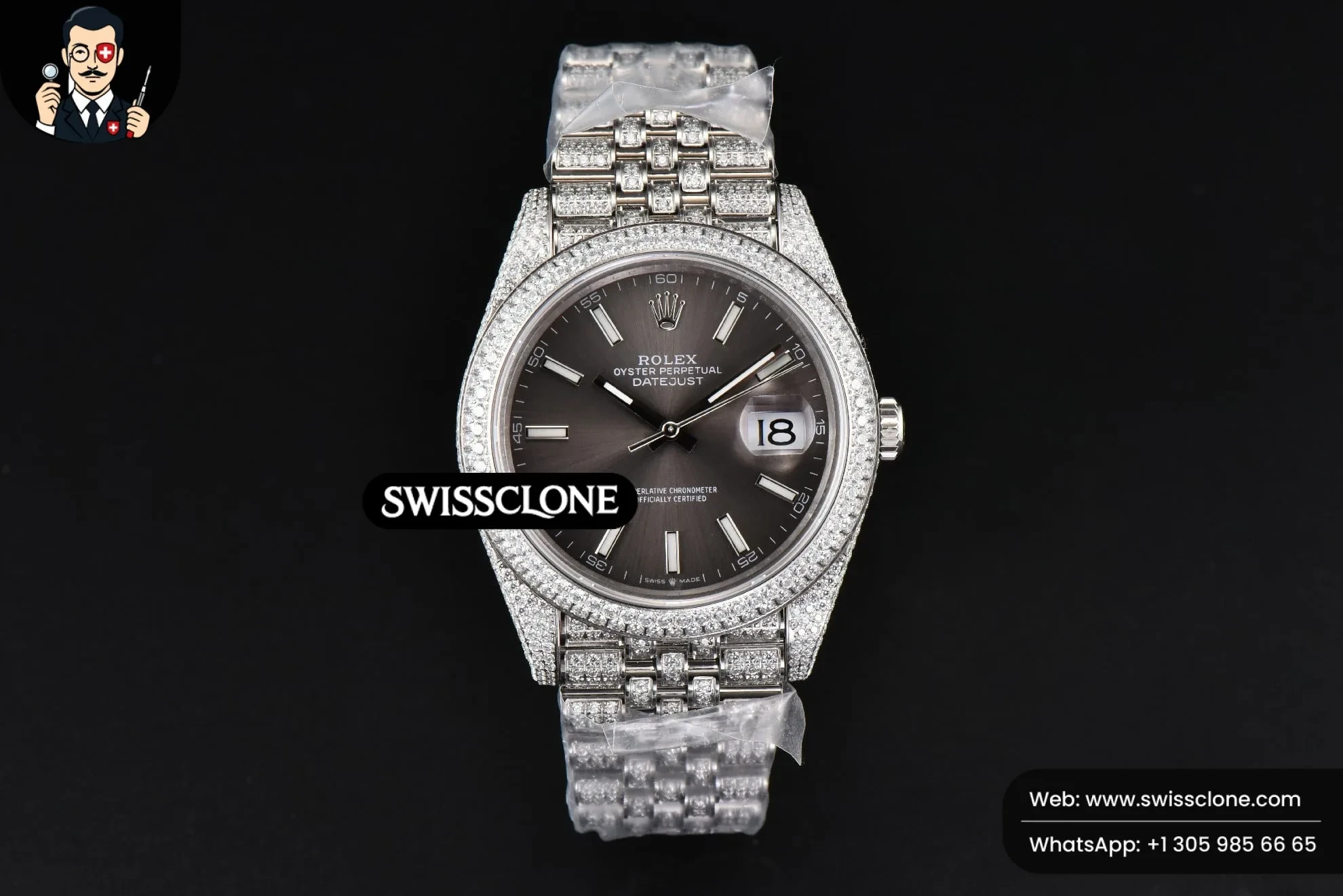 Rolex Datejust 41mm Full Diamond Gray Dial Jubilee