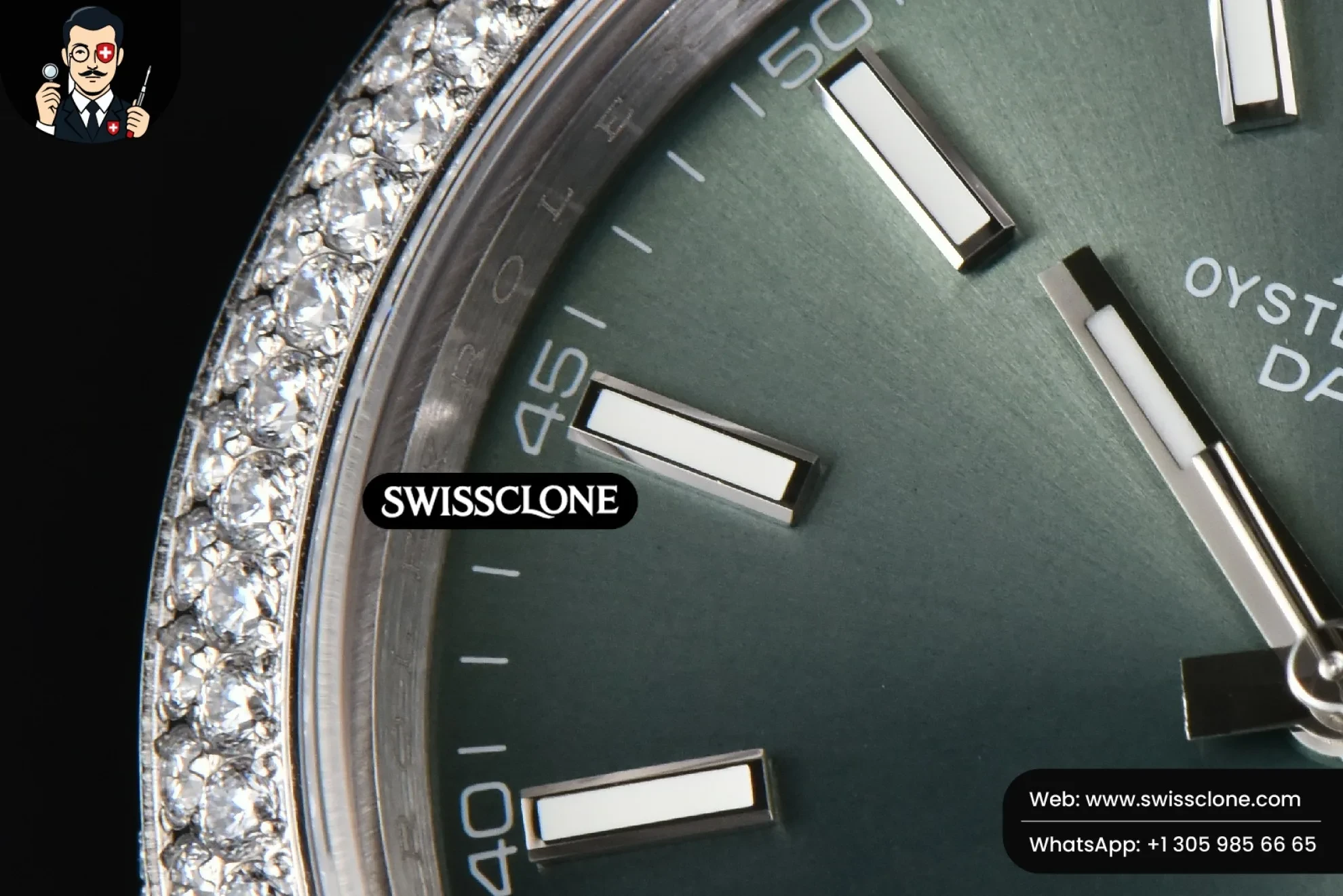 Rolex Datejust 41mm Full Diamond Green Dial Jubilee 1:1 Super Clone - Caseback & Cloned Calibre Movement