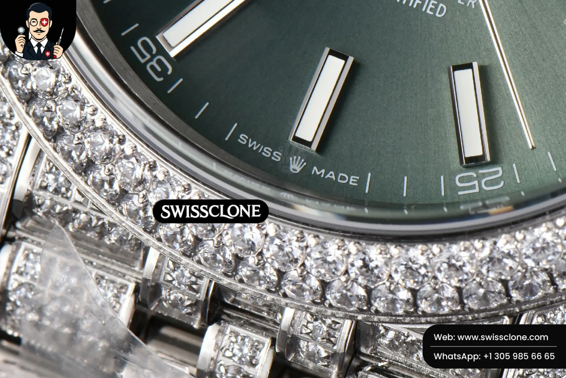 Rolex Datejust 41mm Full Diamond Green Dial Jubilee 1:1 Super Clone - On-Wrist Presence View