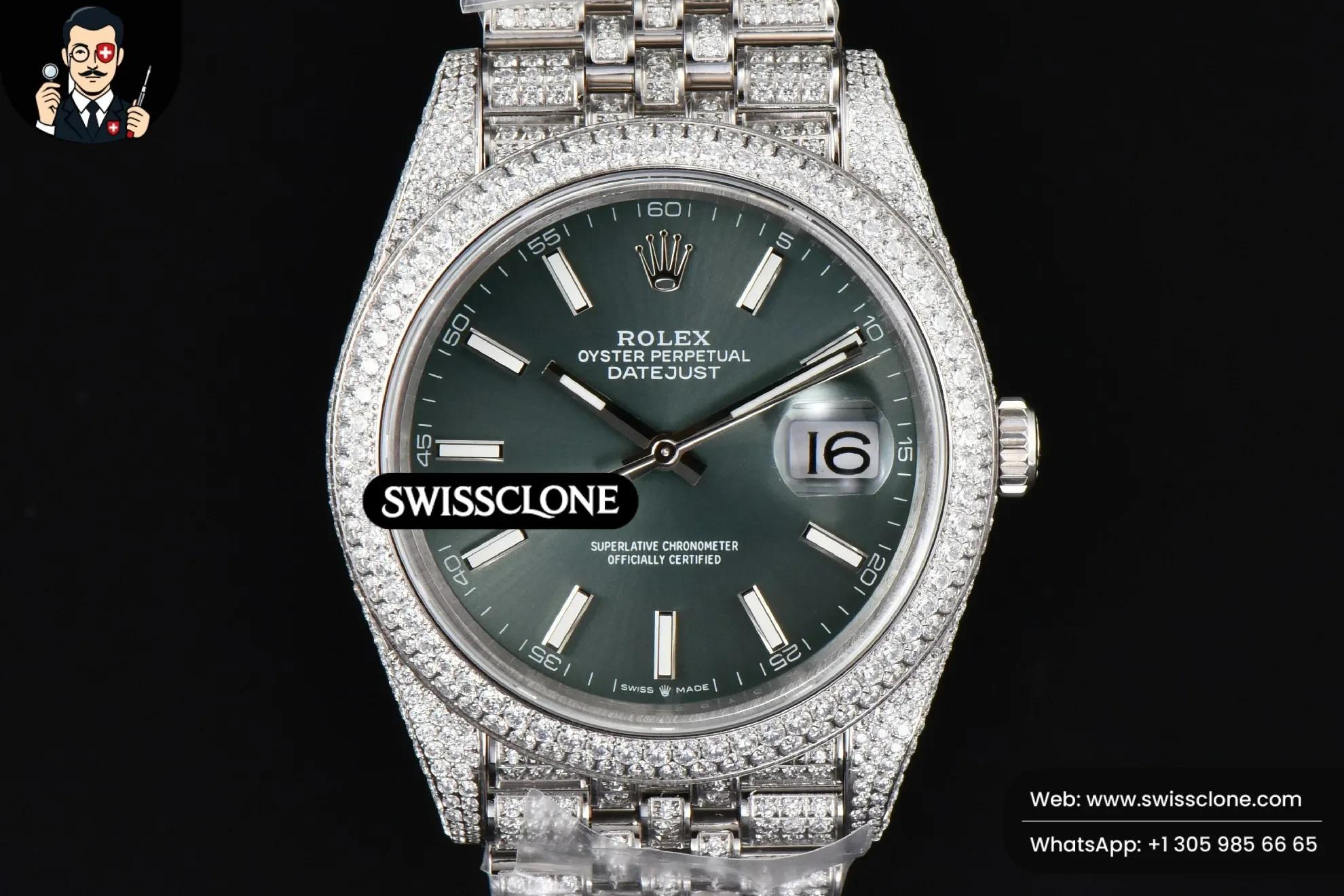 Rolex Datejust 41mm Full Diamond Green Dial Jubilee