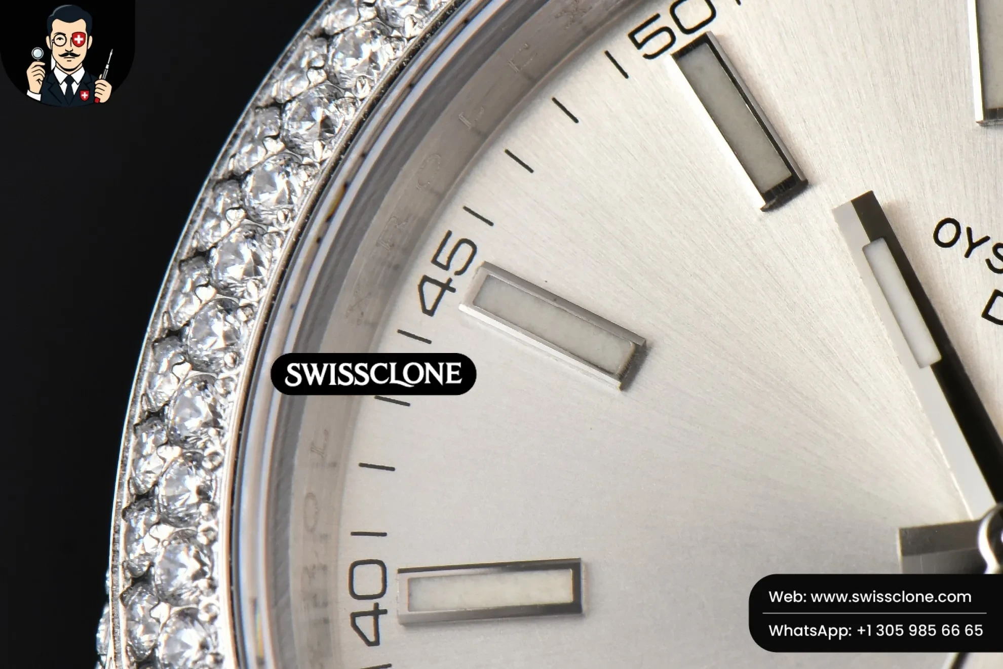 Rolex Datejust 41mm Full Diamond Silver Dial Jubilee 1:1 Super Clone - Caseback & Cloned Calibre Movement