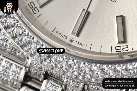 Rolex Datejust 41mm Full Diamond Silver Dial Jubilee 1:1 Super Clone - On-Wrist Presence View