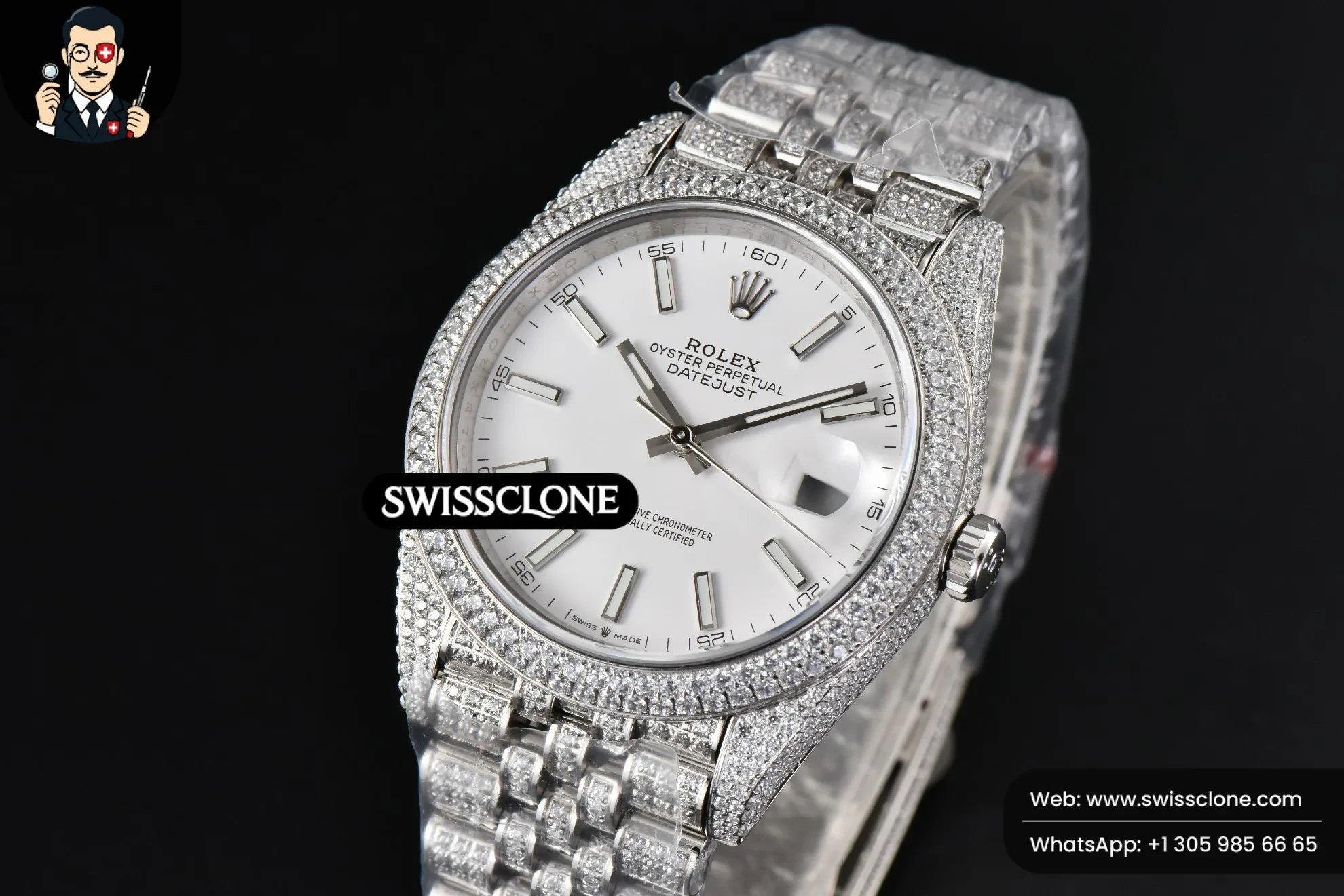 Rolex Datejust 41mm Full Diamond White Dial Jubilee 1:1 Super Clone - Bezel & Case Profile
