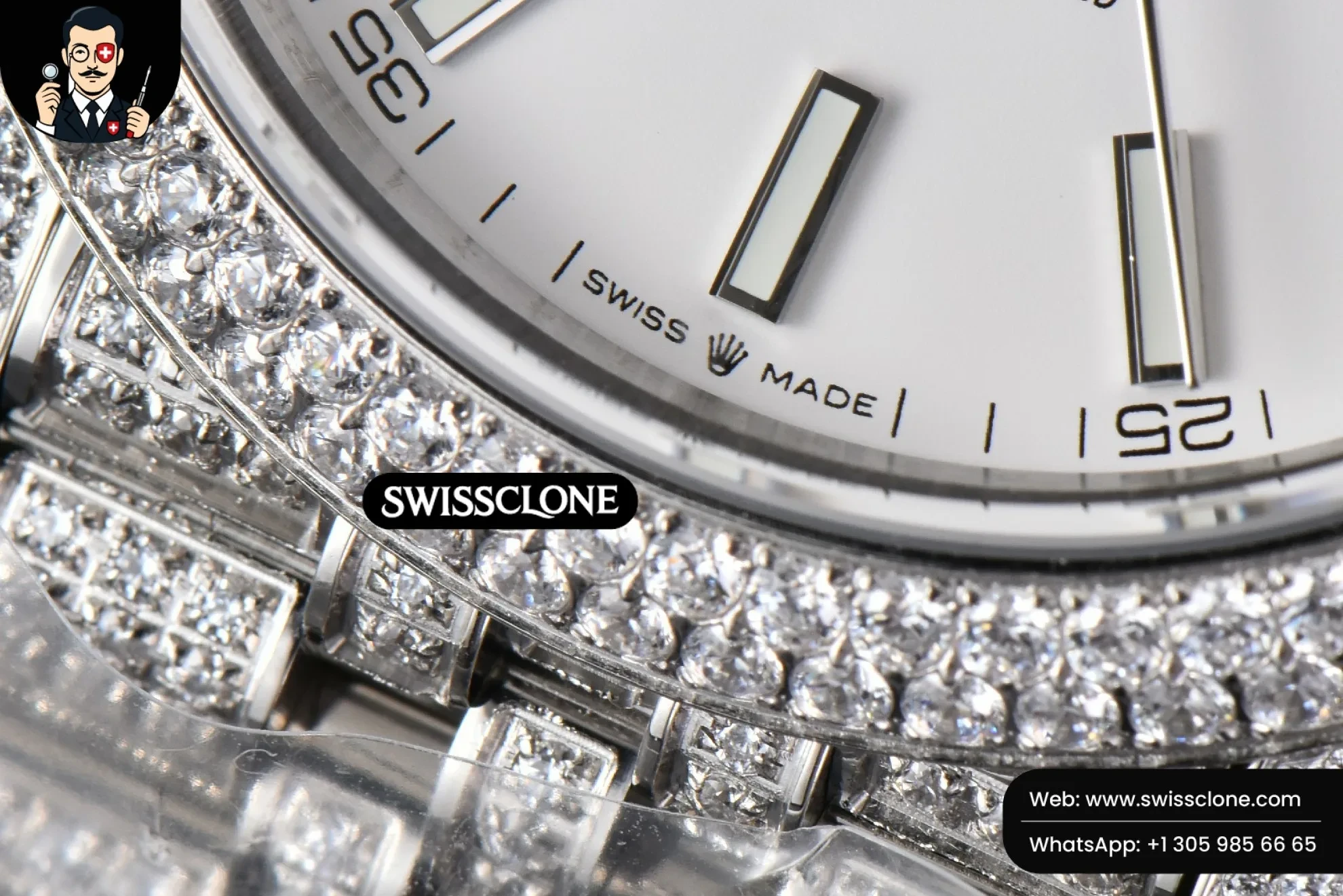 Rolex Datejust 41mm Full Diamond White Dial Jubilee 1:1 Super Clone - On-Wrist Presence View
