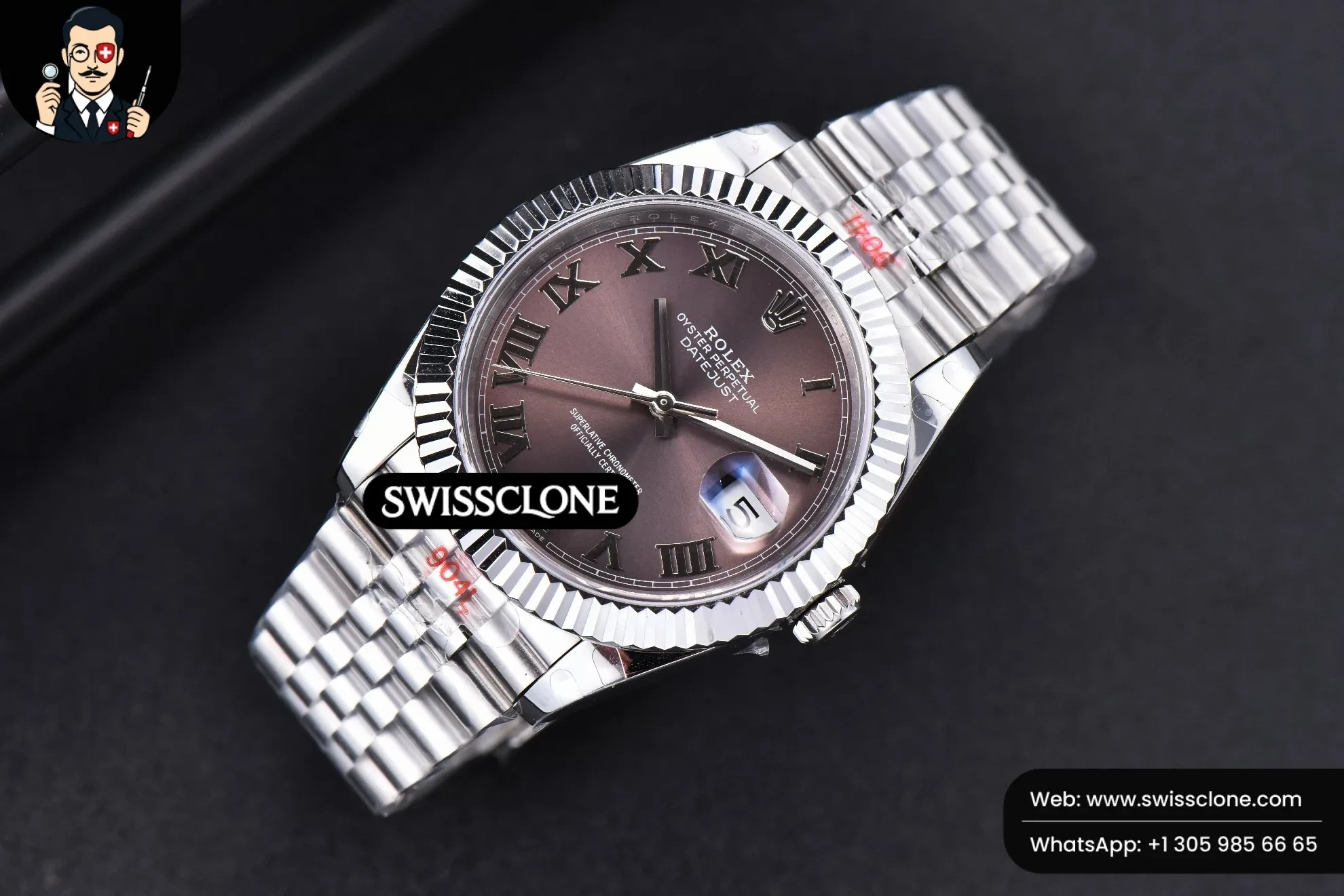 Rolex Datejust 41mm Gray Dial Roma Marker Fluted Bezel Jubille VR3235 1:1 Super Clone - Bezel & Case Profile