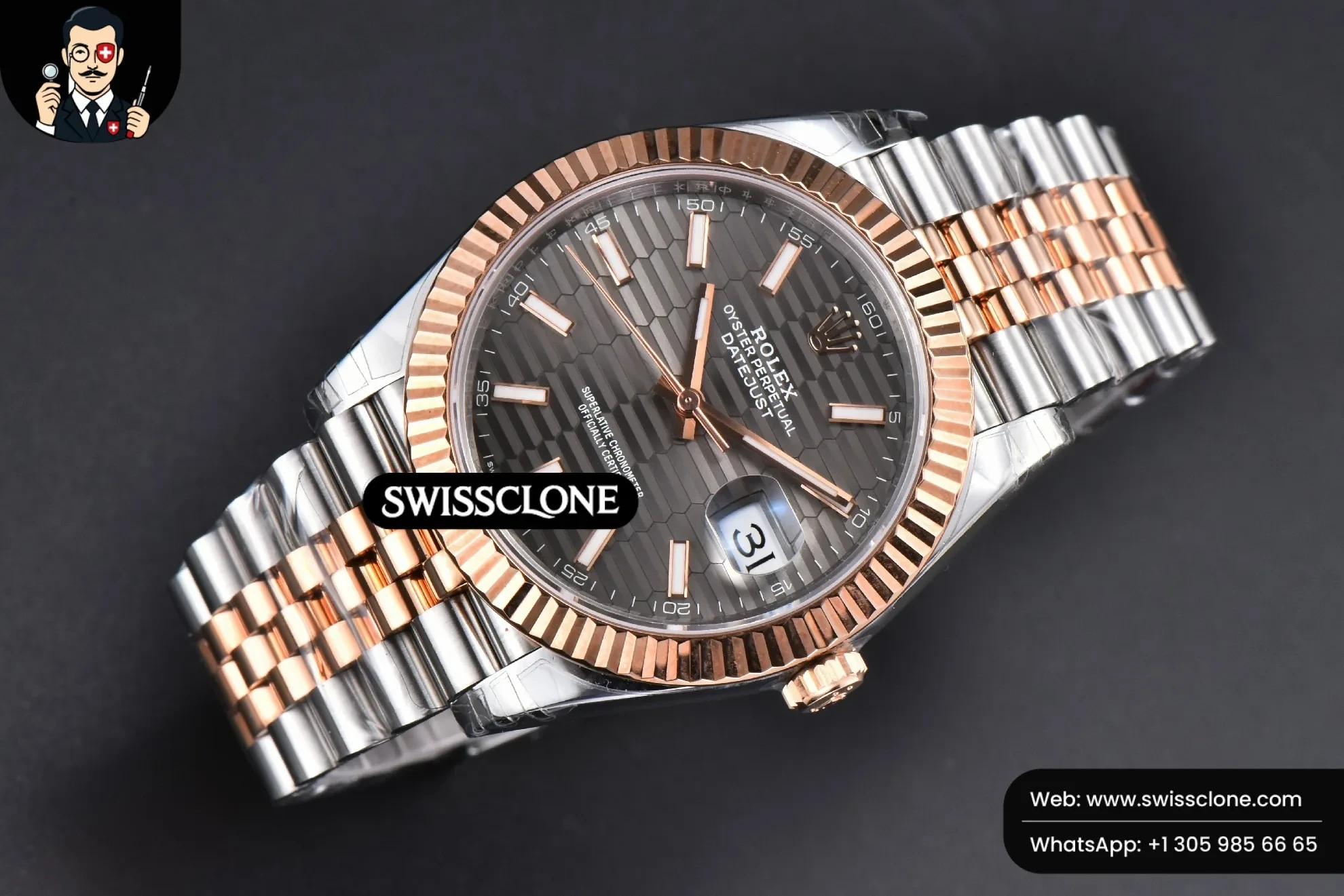 Rolex DateJust 41mm RG/SS Gray Motif Dial Lume Marker Jubilee VS3235 1:1 Super Clone - Bezel & Case Profile