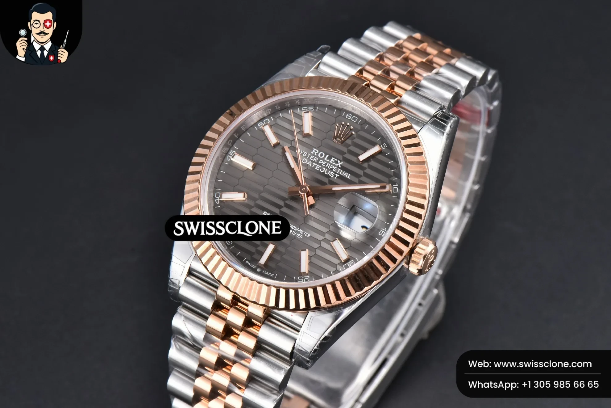 Rolex DateJust 41mm RG/SS Gray Motif Dial Lume Marker Jubilee VS3235 1:1 Super Clone - Clasp & Bracelet Finishing