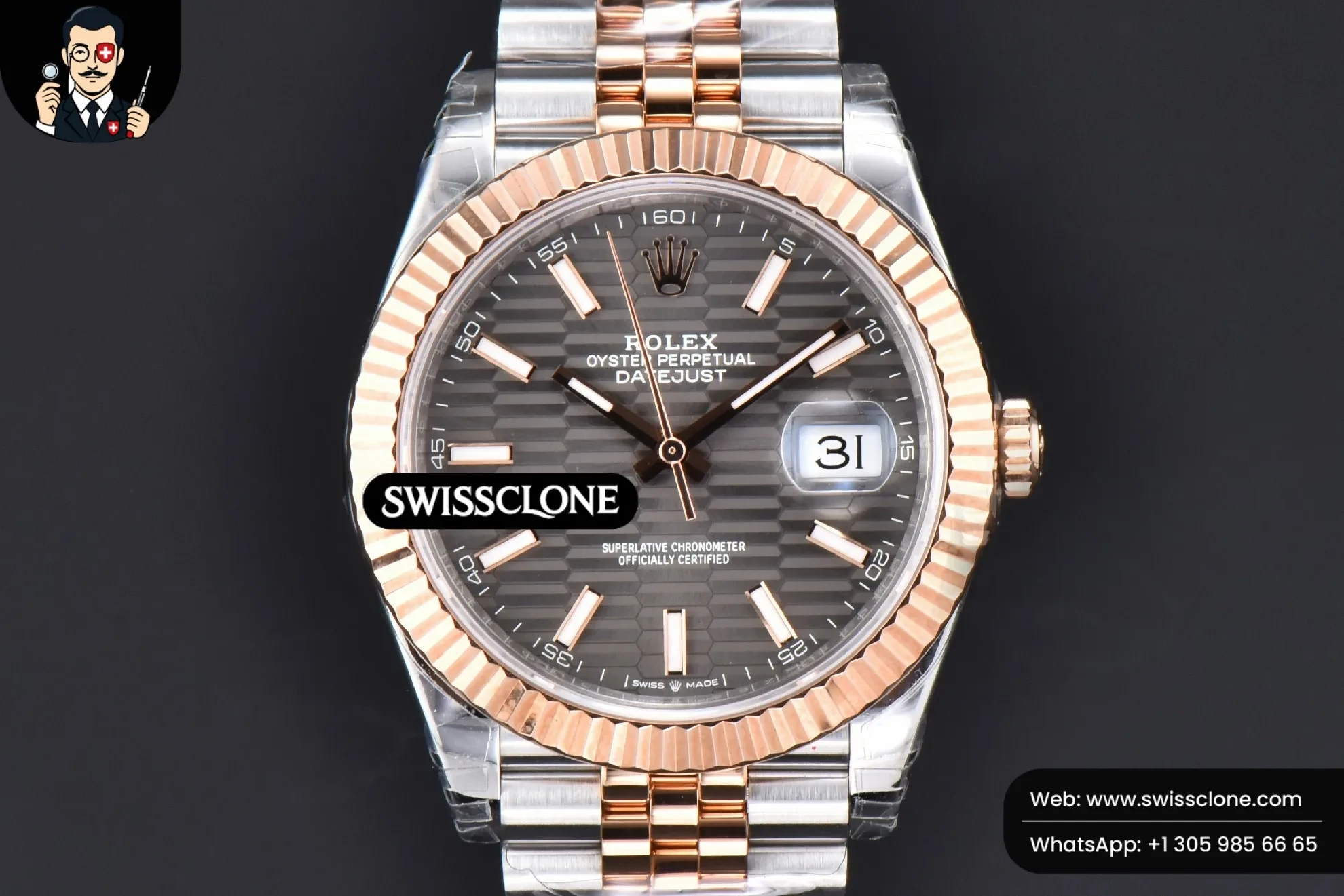 Rolex DateJust 41mm RG/SS Gray Motif Dial Lume Marker Jubilee VS3235