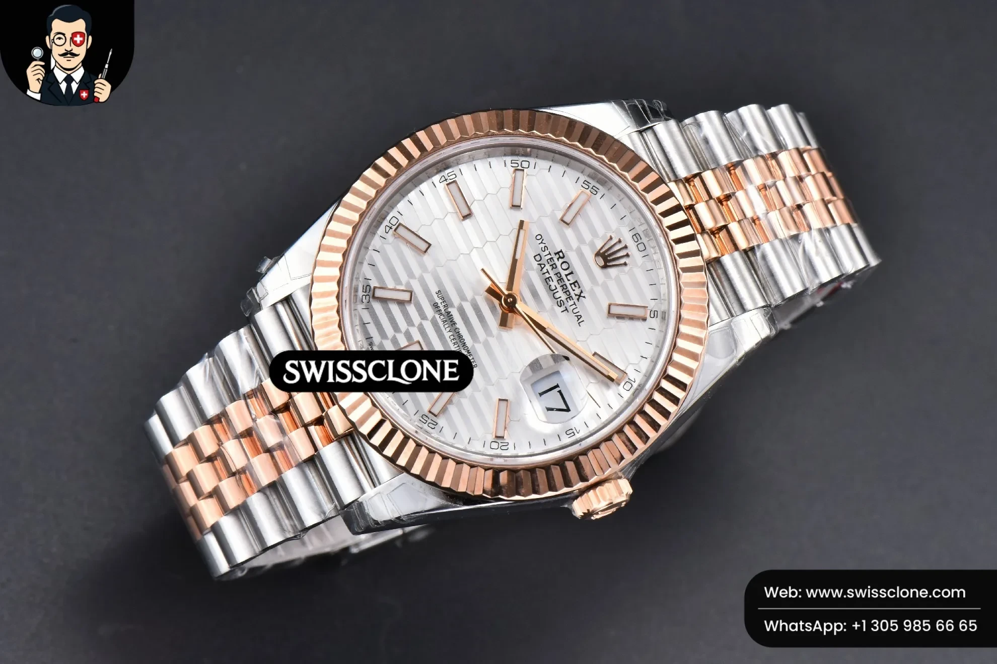 Rolex DateJust 41mm RG/SS Silver Motif Dial Lume Marker Jubilee VS3235 1:1 Super Clone - Bezel & Case Profile