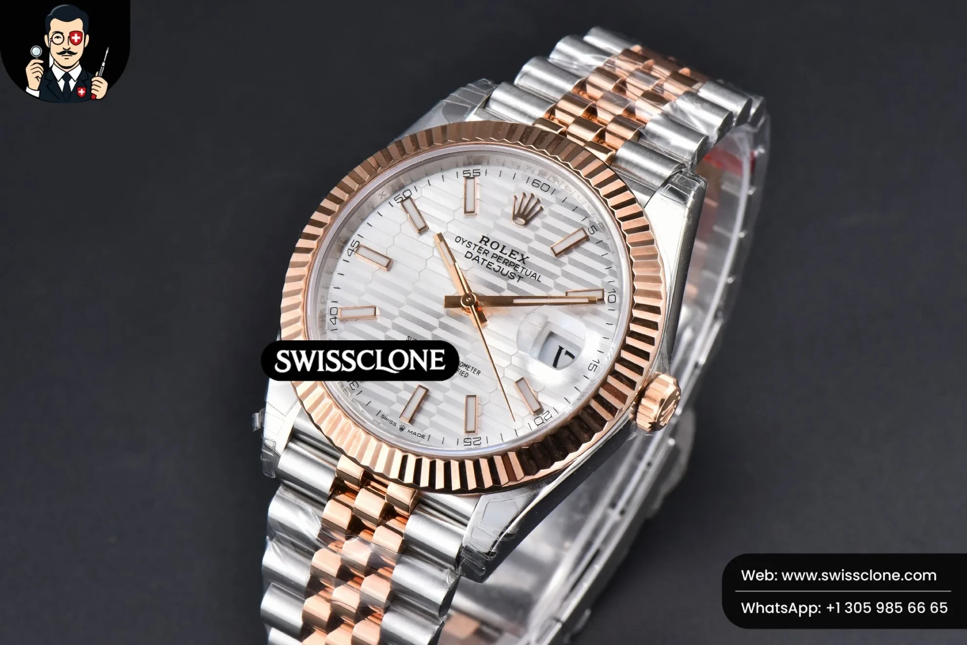 Rolex DateJust 41mm RG/SS Silver Motif Dial Lume Marker Jubilee VS3235 1:1 Super Clone - Clasp & Bracelet Finishing