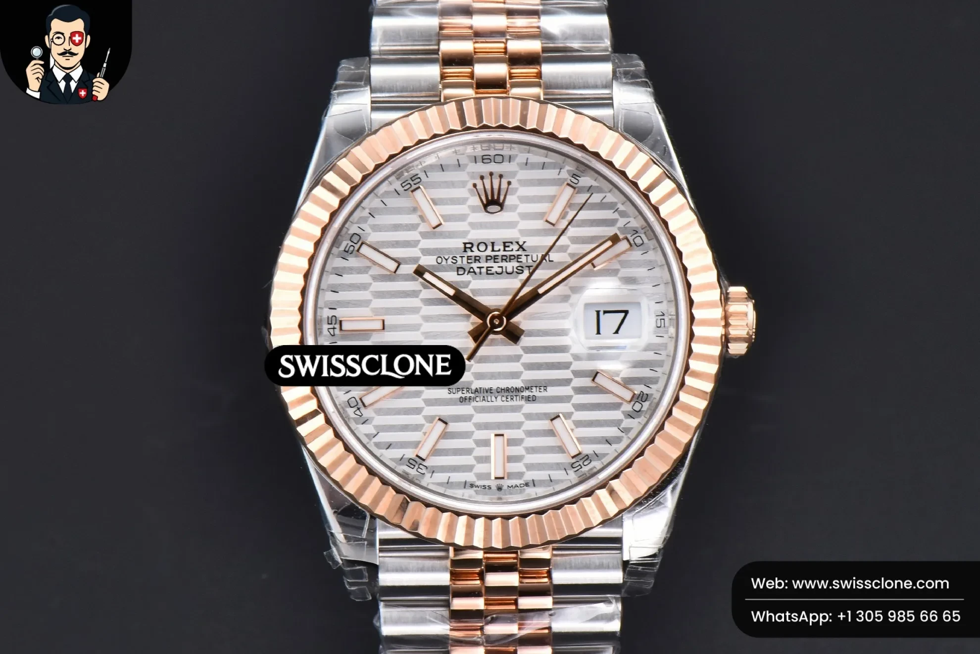 Rolex DateJust 41mm RG/SS Silver Motif Dial Lume Marker Jubilee VS3235