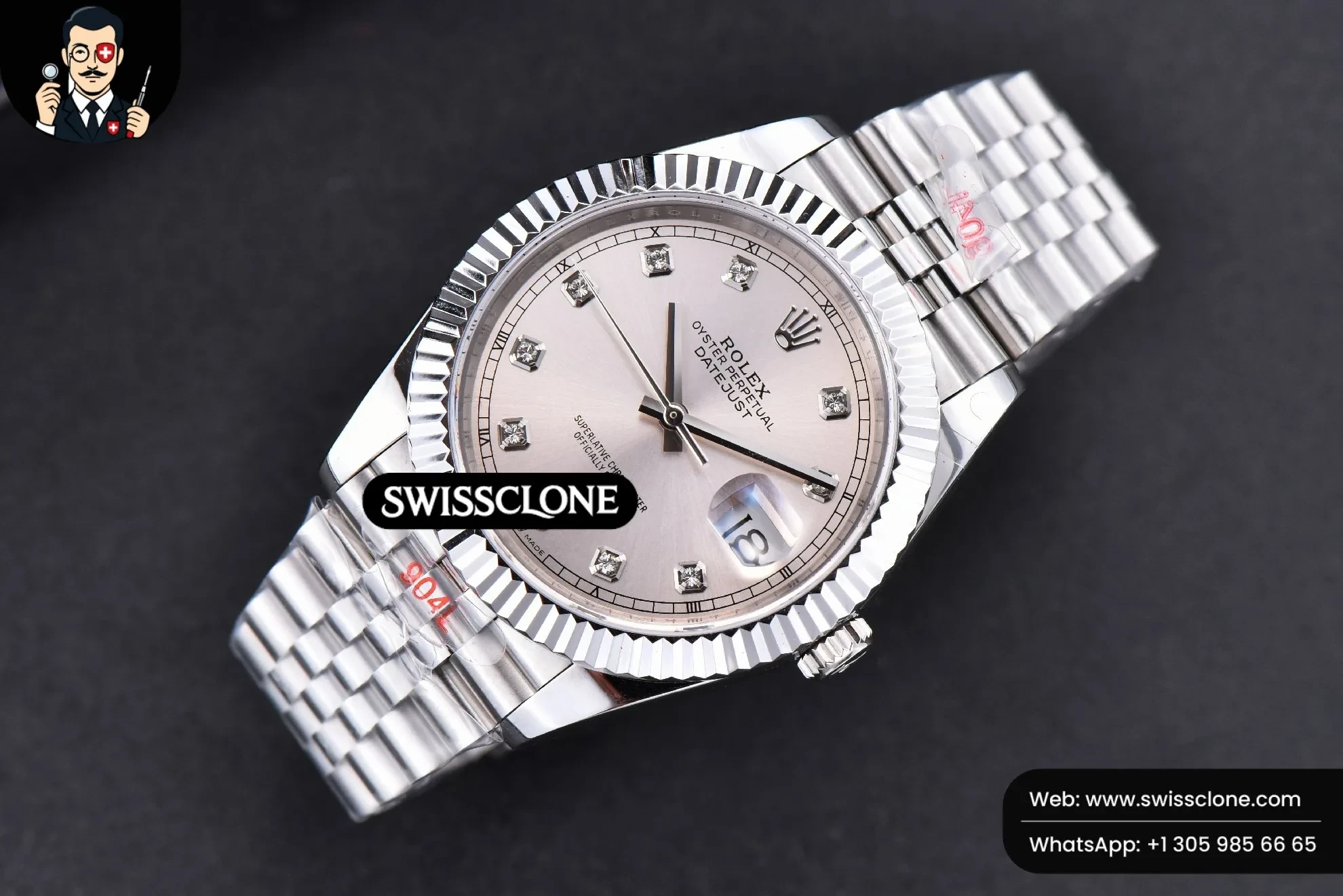 Rolex Datejust 41mm Silver Dial Diamond Marker Fluted Bezel Jubille VR3235 1:1 Super Clone - Bezel & Case Profile