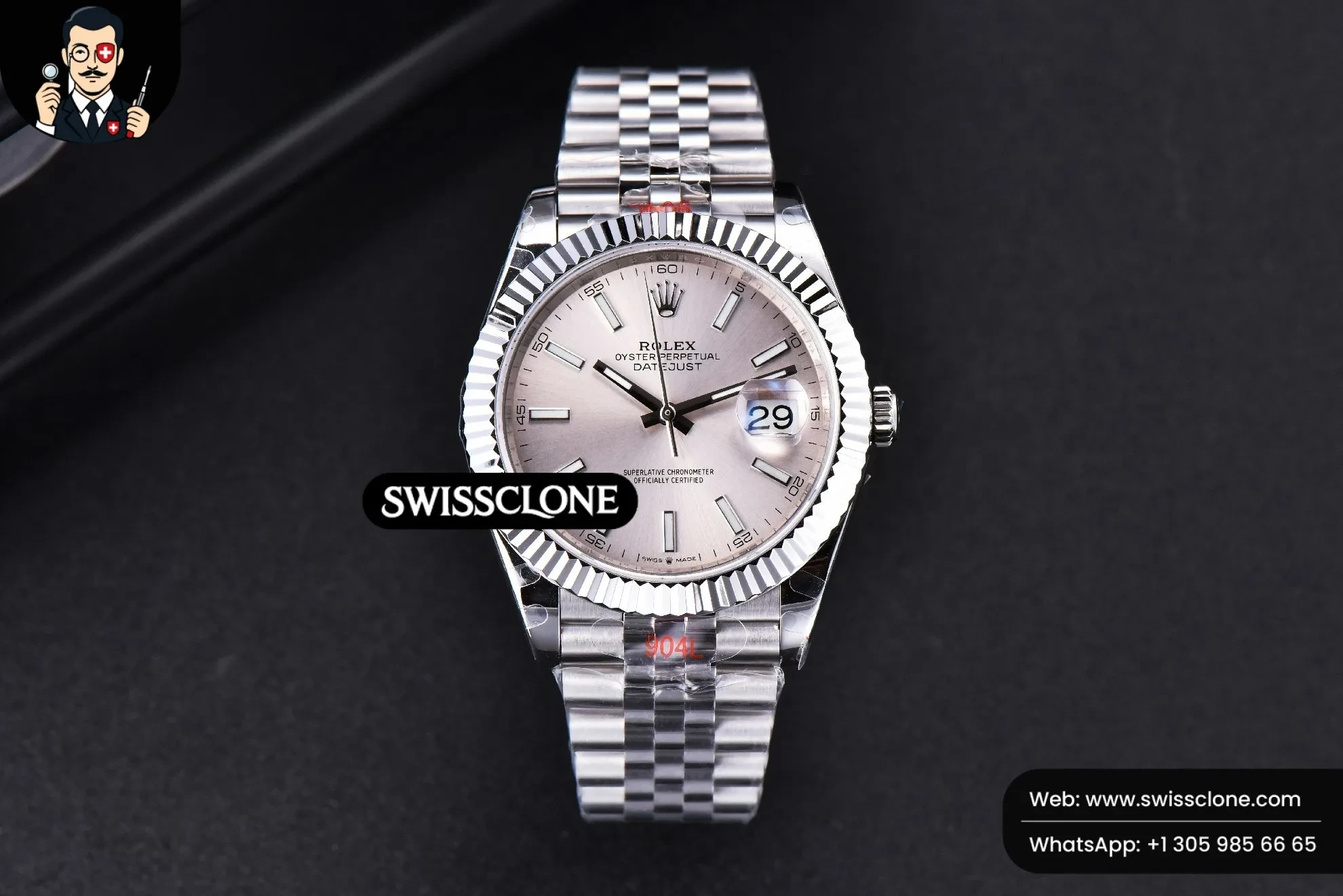 Rolex Datejust 41mm Silver Dial Lume Marker Fluted Bezel Jubille VR3235 1:1 Super Clone - Dial Macro Close-Up