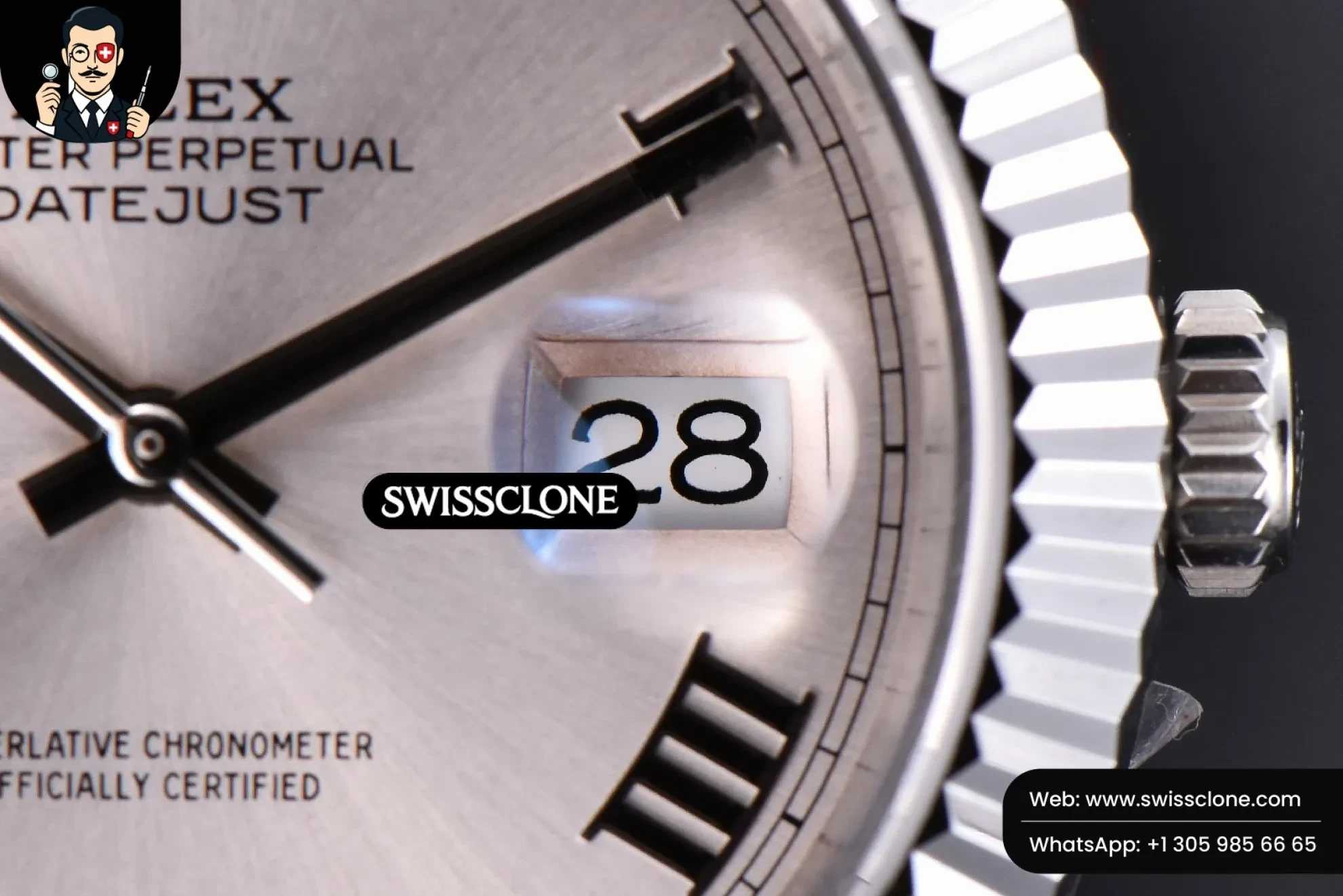 Rolex Datejust 41mm Silver Dial Roma Marker Fluted Bezel Jubille VR3235 1:1 Super Clone - On-Wrist Presence View