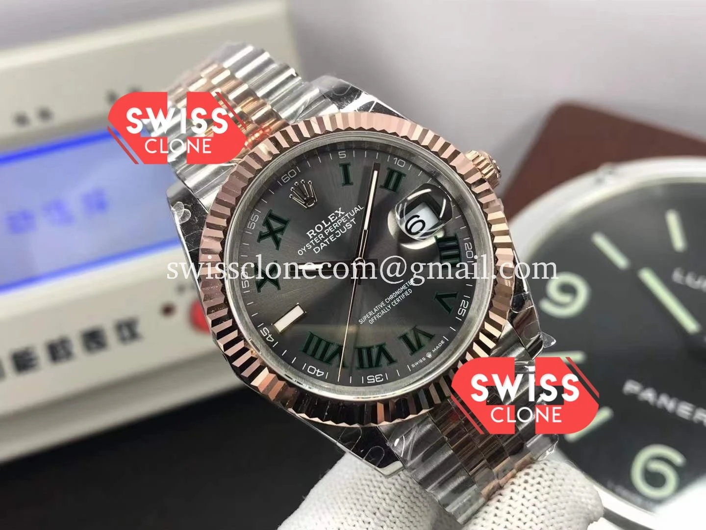 Rolex Datejust 41MM Two Tone Wimbledon Cal.3235 1:1 Super Clone - Dial Macro Close-Up