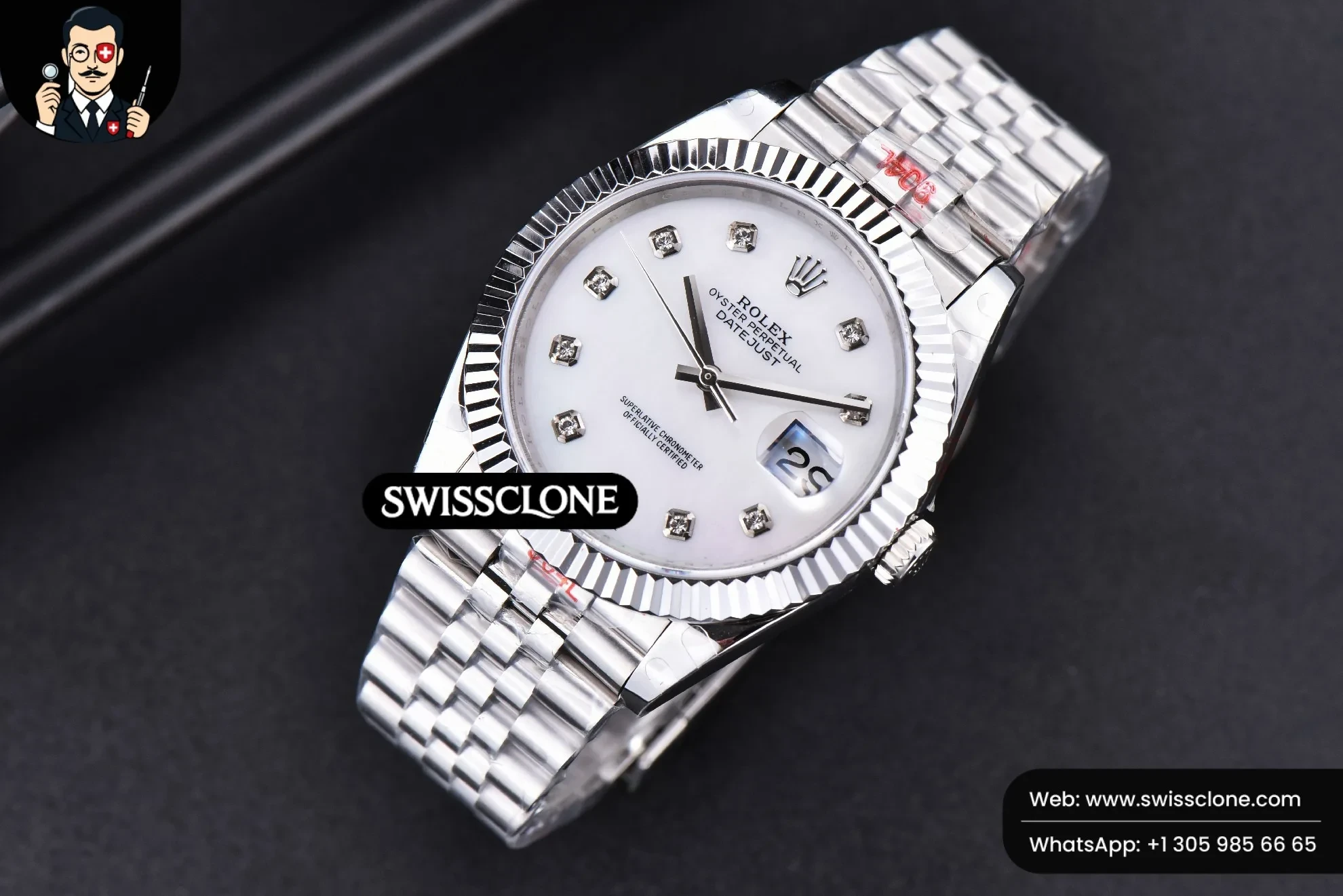 Rolex Datejust 41mm White Dial Diamond Marker Fluted Bezel Jubille VR3235 1:1 Super Clone - Bezel & Case Profile
