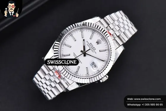 Rolex Datejust 41mm White Dial Lume Marker Fluted Bezel Jubille VR3235 1:1 Super Clone - Bezel & Case Profile