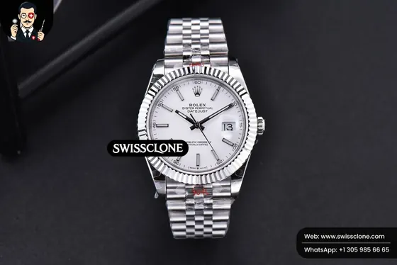 Rolex Datejust 41mm White Dial Lume Marker Fluted Bezel Jubille VR3235 1:1 Super Clone - Dial Macro Close-Up