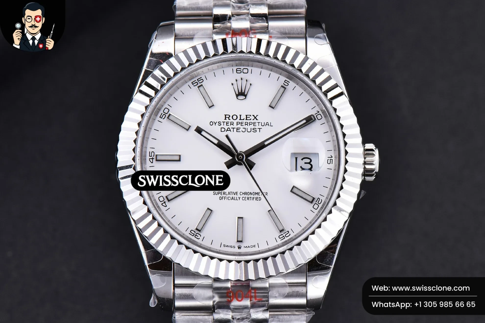 Rolex Datejust 41mm White Dial Lume Marker Fluted Bezel Jubille VR3235