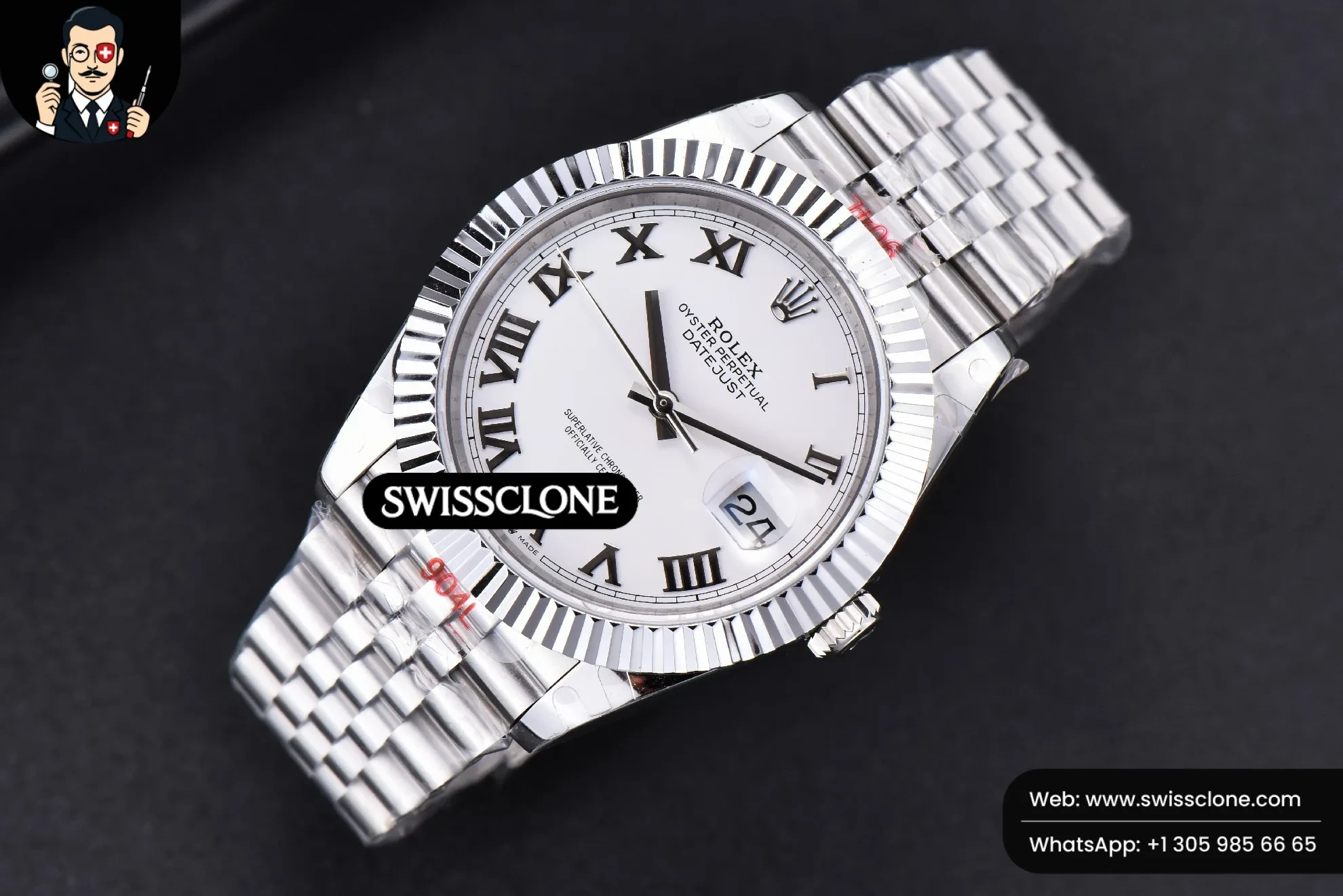 Rolex Datejust 41mm White Dial Roma Marker Fluted Bezel Jubille VR3235 1:1 Super Clone - Bezel & Case Profile