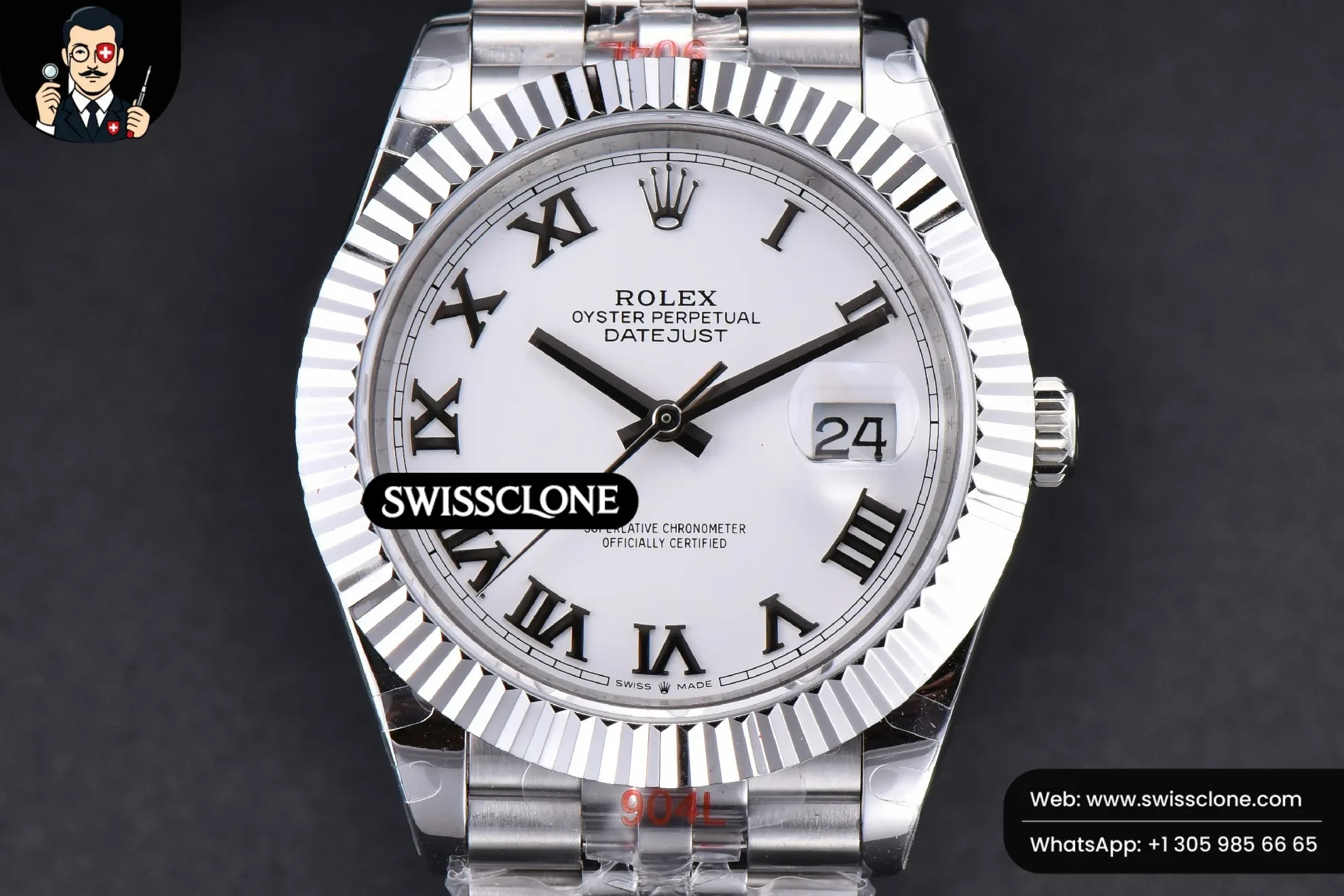 Rolex Datejust 41mm White Dial Roma Marker Fluted Bezel Jubille VR3235