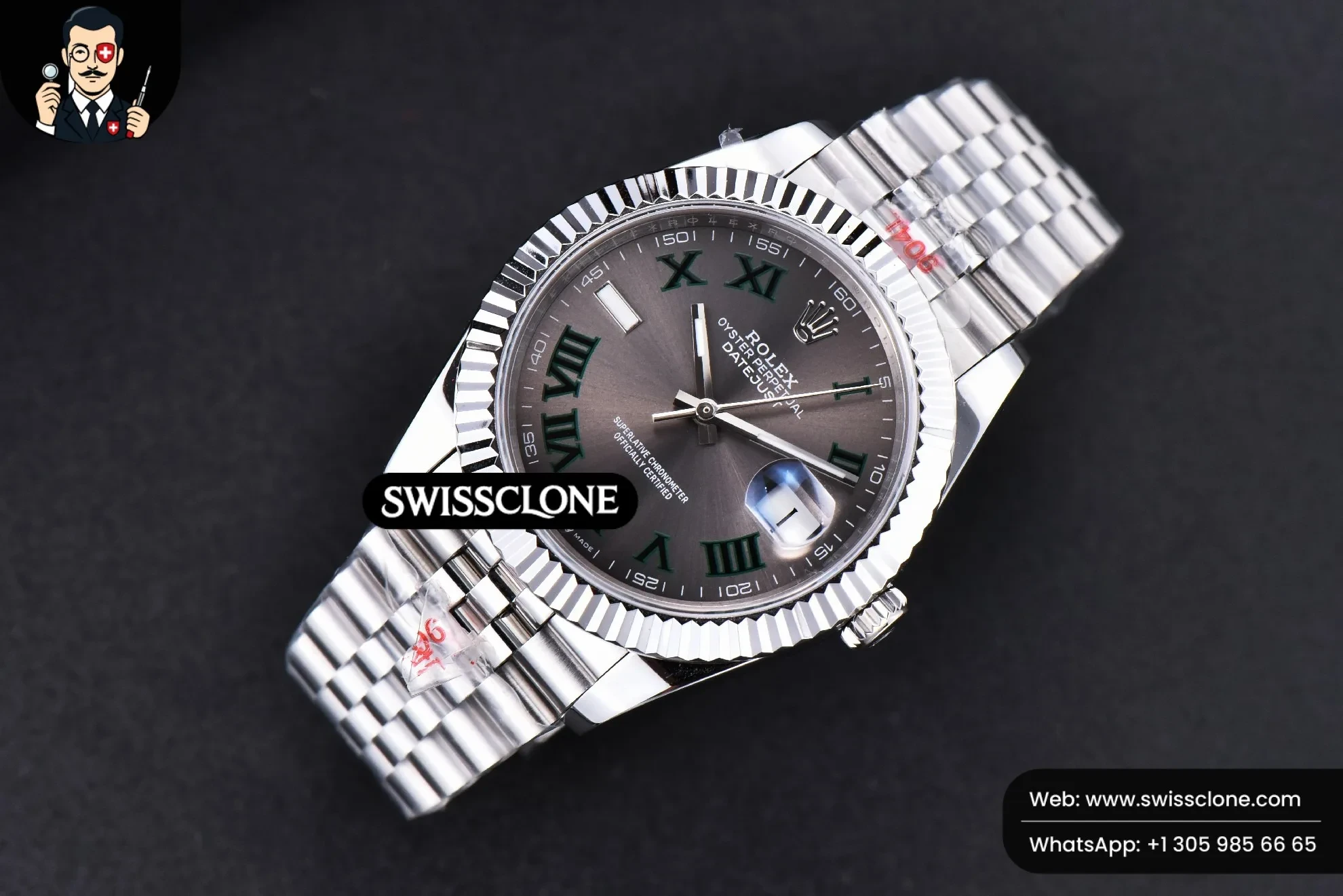 Rolex Datejust 41mm Wimbledon Gray Dial Green Marker Fluted Bezel Jubille VR3235 1:1 Super Clone - Bezel & Case Profile