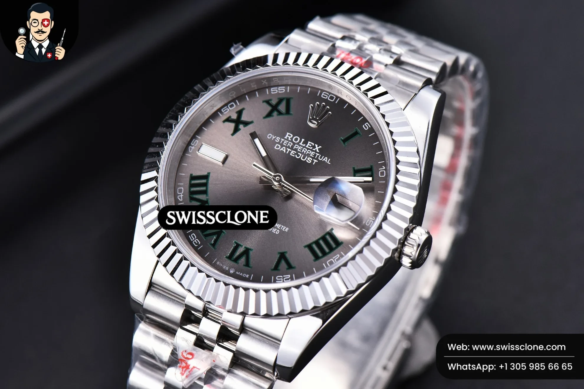 Rolex Datejust 41mm Wimbledon Gray Dial Green Marker Fluted Bezel Jubille VR3235 1:1 Super Clone - Clasp & Bracelet Finishing