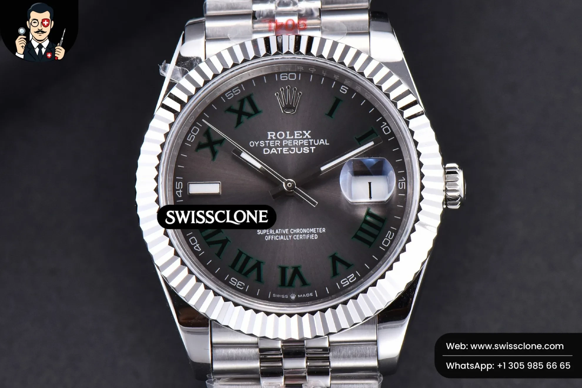 Rolex Datejust 41mm Wimbledon Gray Dial Green Marker Fluted Bezel Jubille VR3235