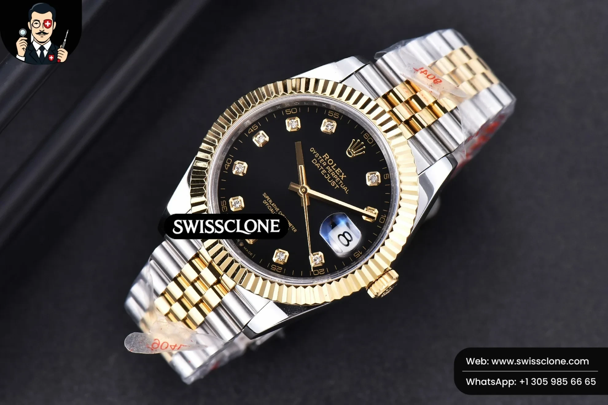 Rolex Datejust 41mm YG/SS Black Dial diamond Marker Fluted Bezel Jubille VR3235 1:1 Super Clone - Bezel & Case Profile