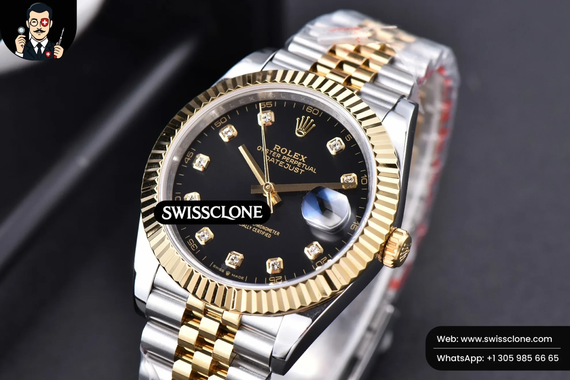 Rolex Datejust 41mm YG/SS Black Dial diamond Marker Fluted Bezel Jubille VR3235 1:1 Super Clone - Clasp & Bracelet Finishing