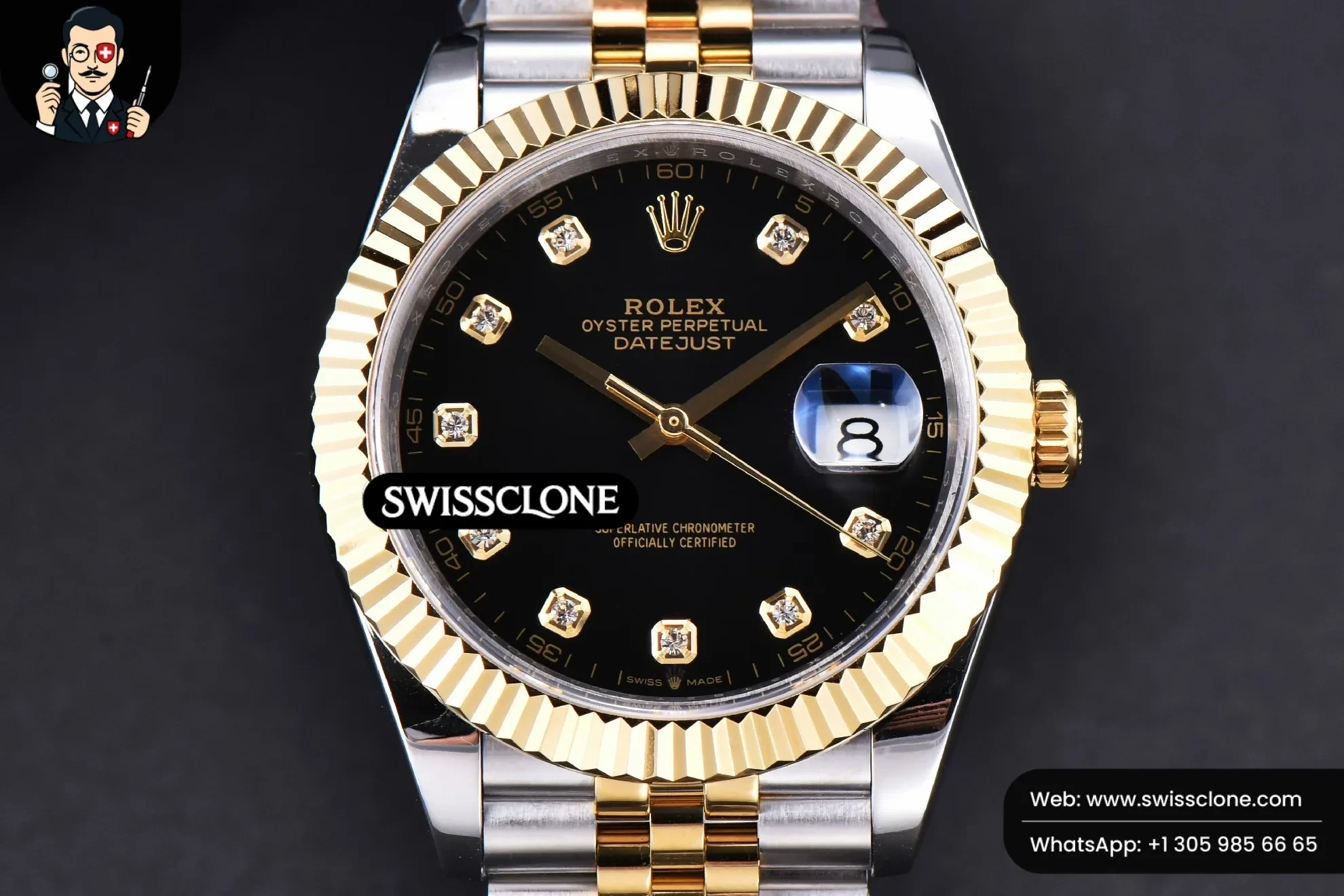 Rolex Datejust 41mm YG/SS Black Dial diamond Marker Fluted Bezel Jubille VR3235