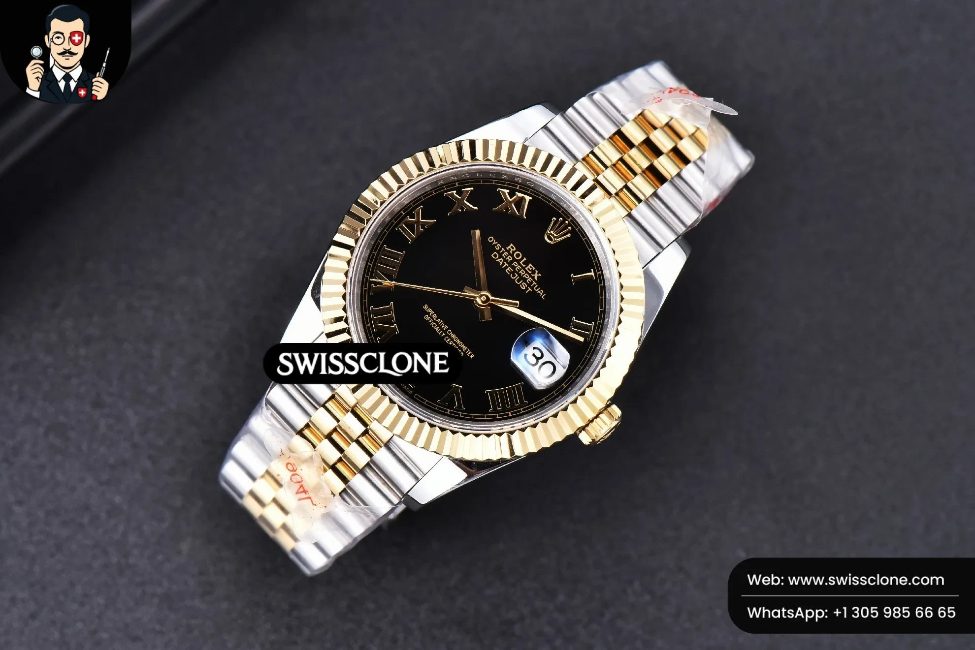 Rolex Datejust 41mm YG/SS Black Dial Roma Marker Fluted Bezel Jubille VR3235 1:1 Super Clone - Bezel & Case Profile