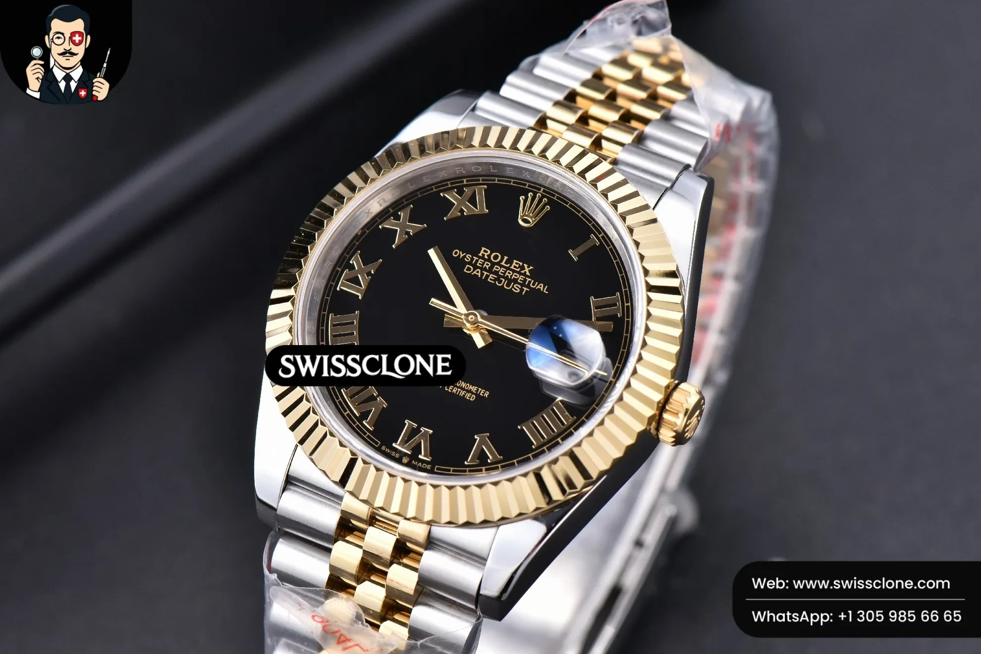 Rolex Datejust 41mm YG/SS Black Dial Roma Marker Fluted Bezel Jubille VR3235 1:1 Super Clone - Clasp & Bracelet Finishing