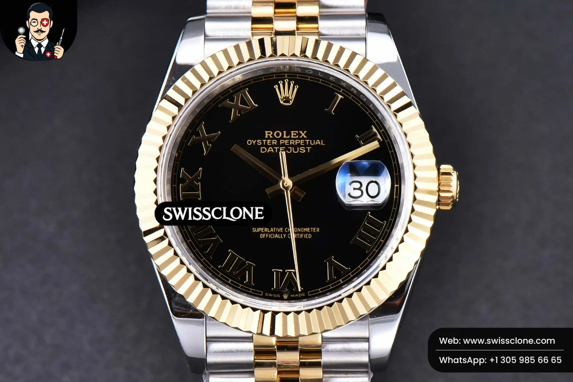 Rolex Datejust 41mm YG/SS Black Dial Roma Marker Fluted Bezel Jubille VR3235
