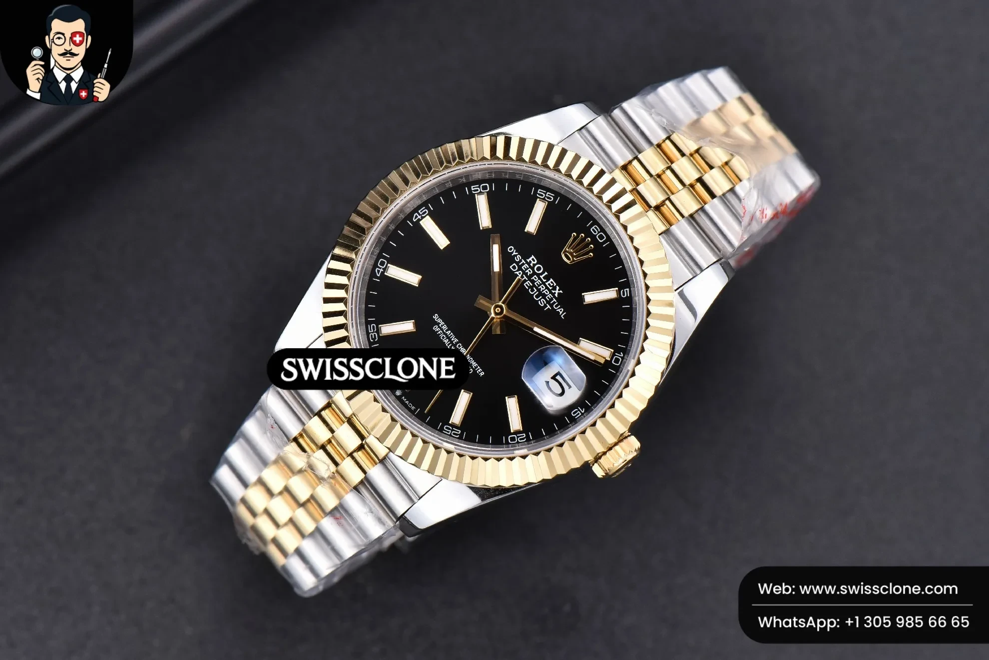 Rolex Datejust 41mm YG/SS Black Dial Stick Marker Fluted Bezel Jubille VR3235 1:1 Super Clone - Bezel & Case Profile
