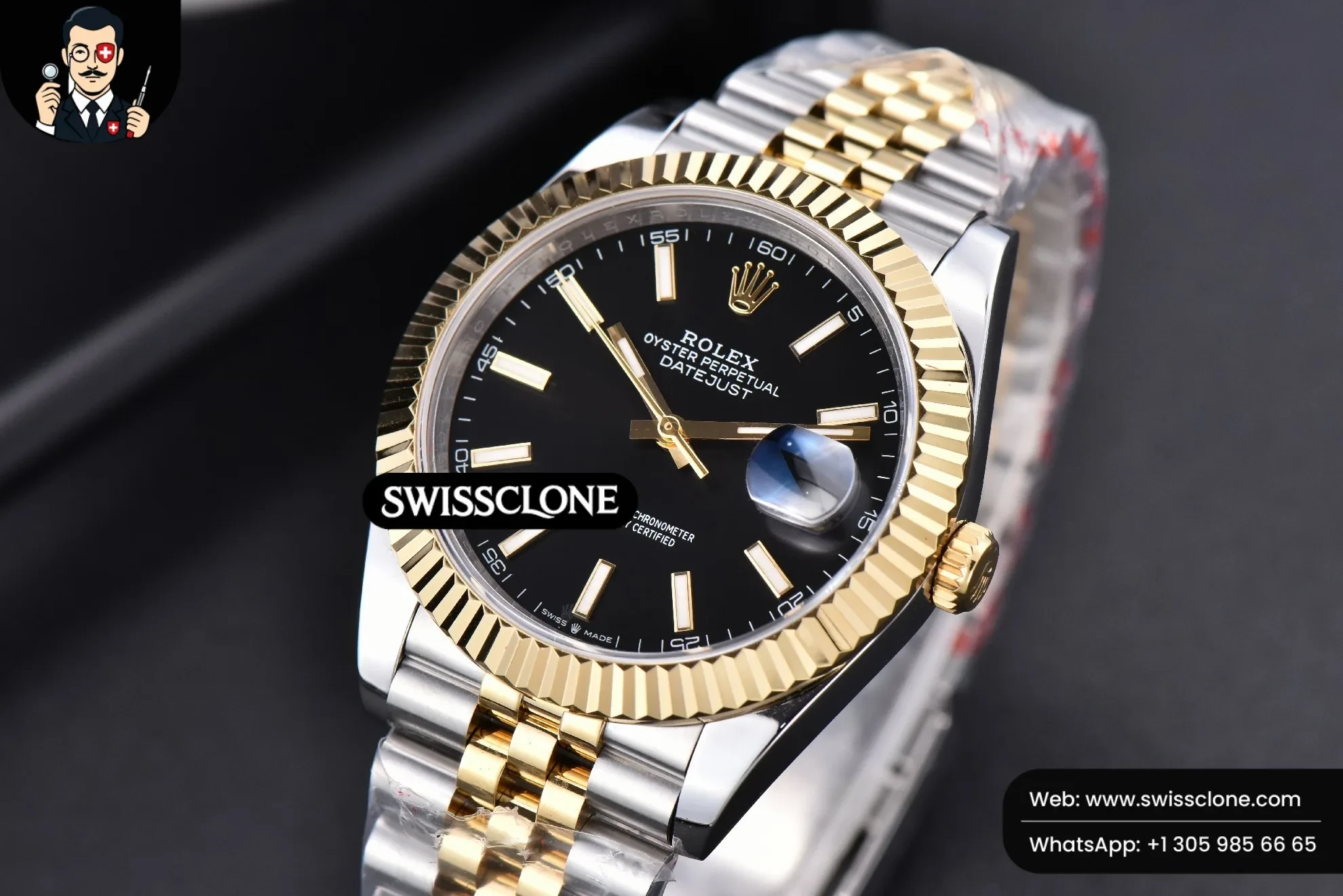Rolex Datejust 41mm YG/SS Black Dial Stick Marker Fluted Bezel Jubille VR3235 1:1 Super Clone - Clasp & Bracelet Finishing