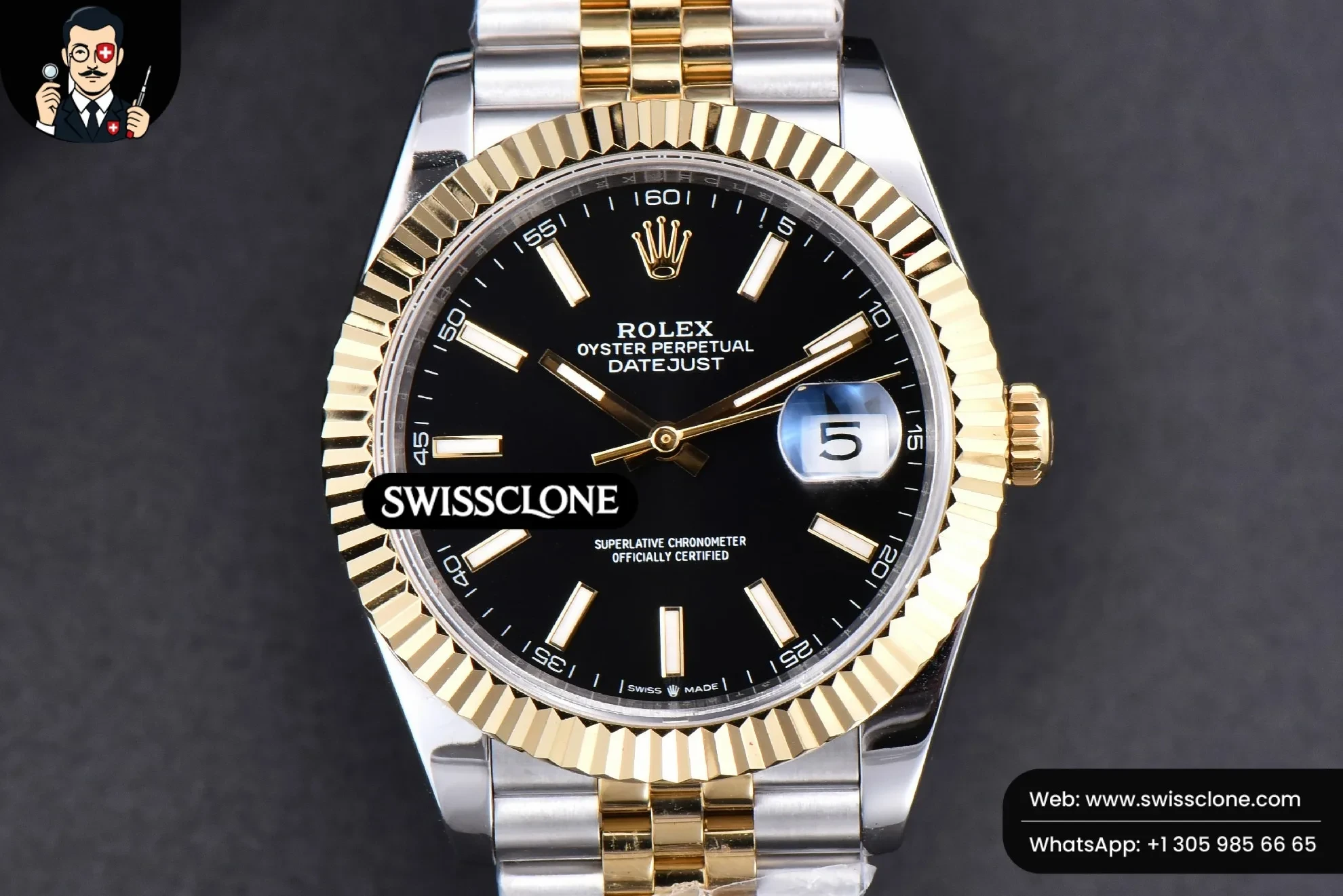 Rolex Datejust 41mm YG/SS Black Dial Stick Marker Fluted Bezel Jubille VR3235