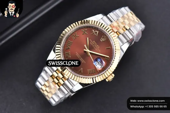 Rolex Datejust 41mm YG/SS Brown Dial Roma Marker Fluted Bezel Jubille VR3235 1:1 Super Clone - Bezel & Case Profile