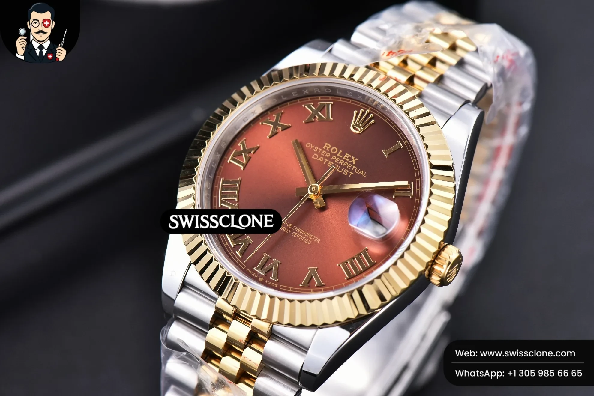 Rolex Datejust 41mm YG/SS Brown Dial Roma Marker Fluted Bezel Jubille VR3235 1:1 Super Clone - Clasp & Bracelet Finishing