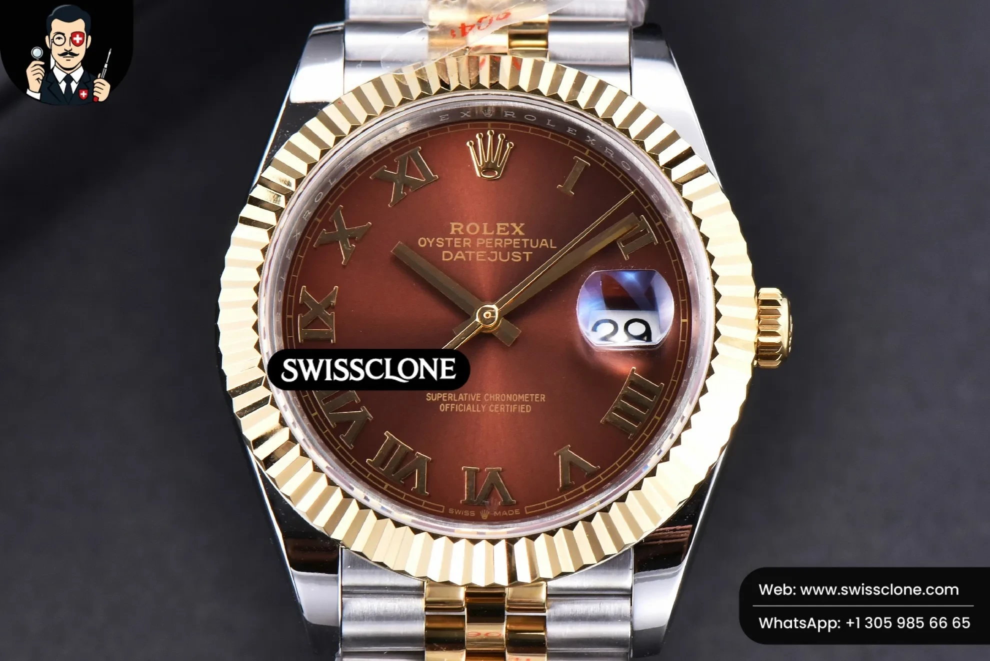 Rolex Datejust 41mm YG/SS Brown Dial Roma Marker Fluted Bezel Jubille VR3235