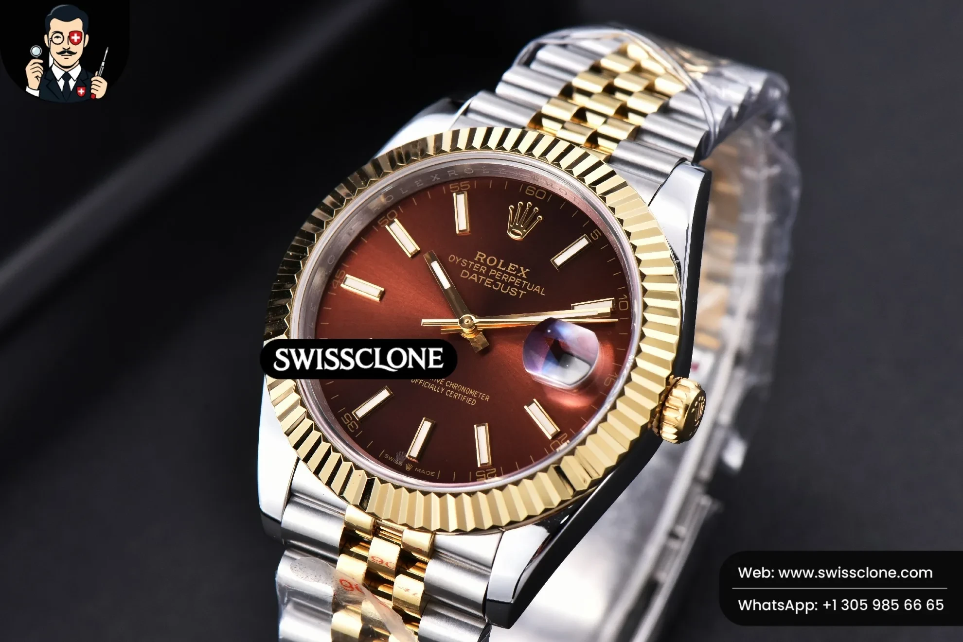 Rolex Datejust 41mm YG/SS Brown Dial Stick Marker Fluted Bezel Jubille VR3235 1:1 Super Clone - Clasp & Bracelet Finishing