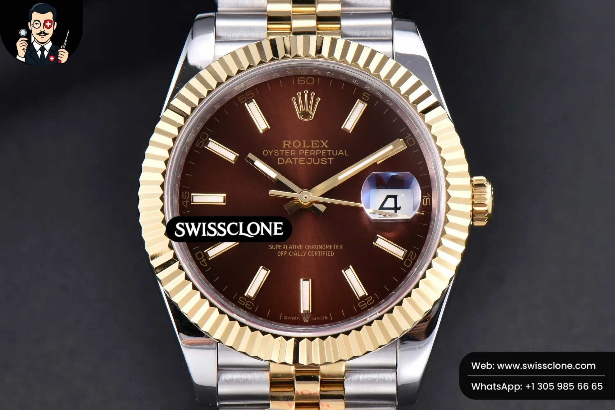 Rolex Datejust 41mm YG/SS Brown Dial Stick Marker Fluted Bezel Jubille VR3235