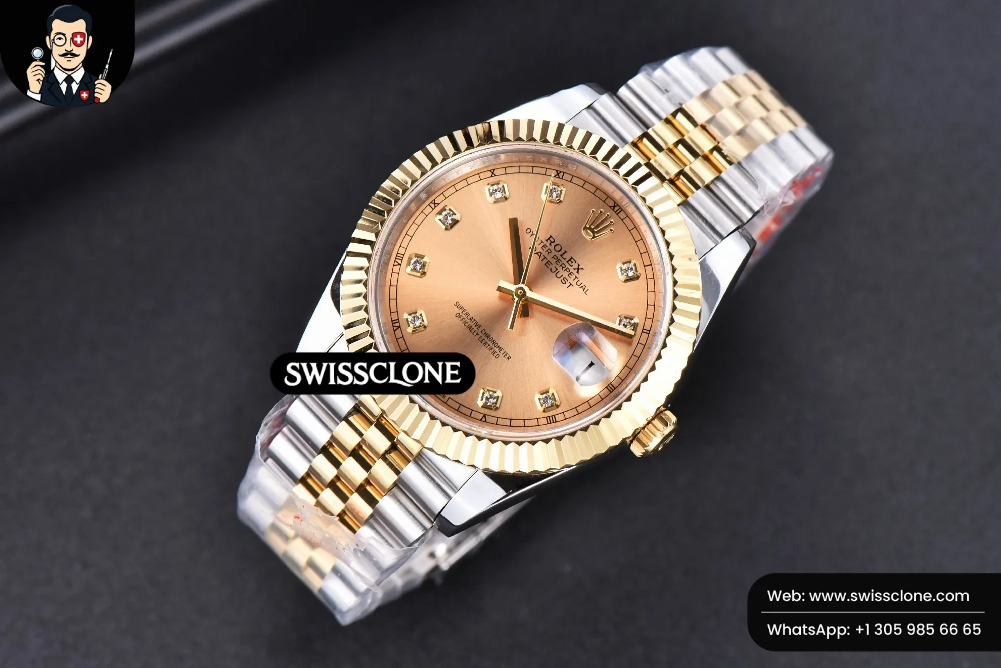 Rolex Datejust 41mm YG/SS Gold Dial Diamond Marker Fluted Bezel Jubille VR3235 1:1 Super Clone - Bezel & Case Profile