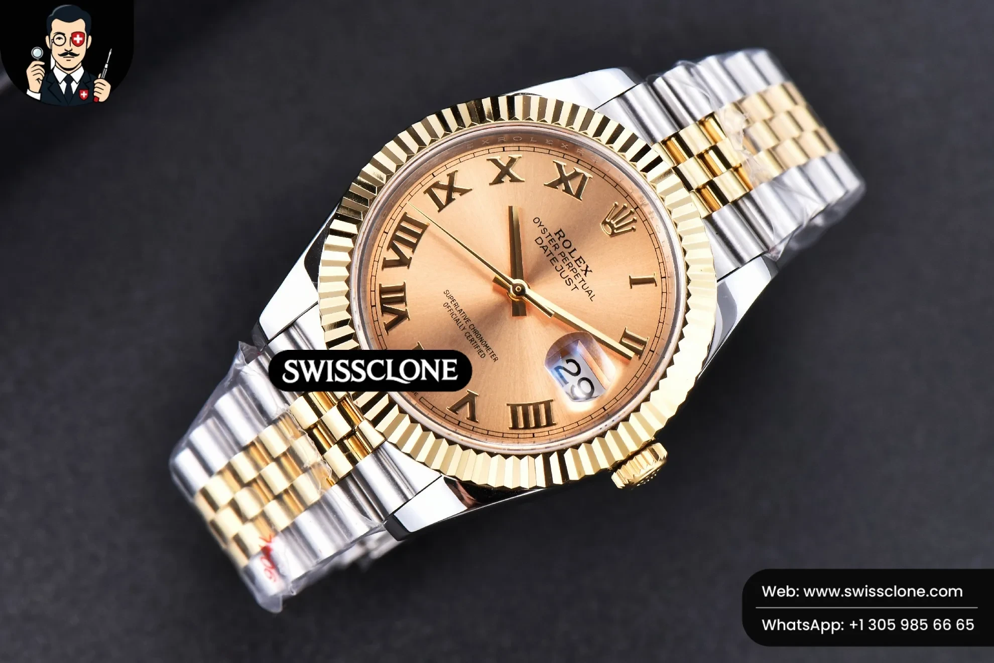 Rolex Datejust 41mm YG/SS Gold Dial Roma Marker Fluted Bezel Jubille VR3235 1:1 Super Clone - Bezel & Case Profile