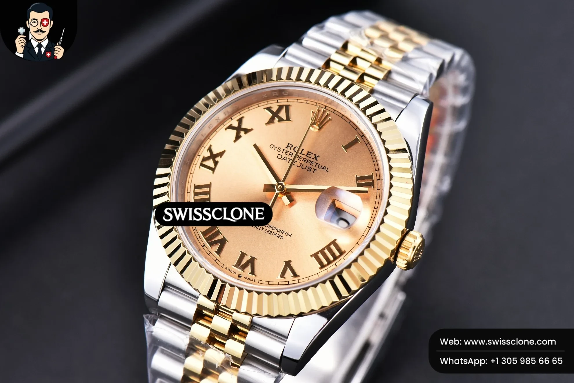 Rolex Datejust 41mm YG/SS Gold Dial Roma Marker Fluted Bezel Jubille VR3235 1:1 Super Clone - Clasp & Bracelet Finishing