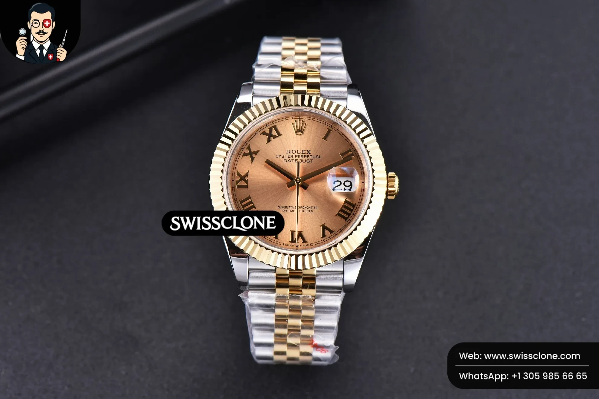Rolex Datejust 41mm YG/SS Gold Dial Roma Marker Fluted Bezel Jubille VR3235 1:1 Super Clone - Dial Macro Close-Up