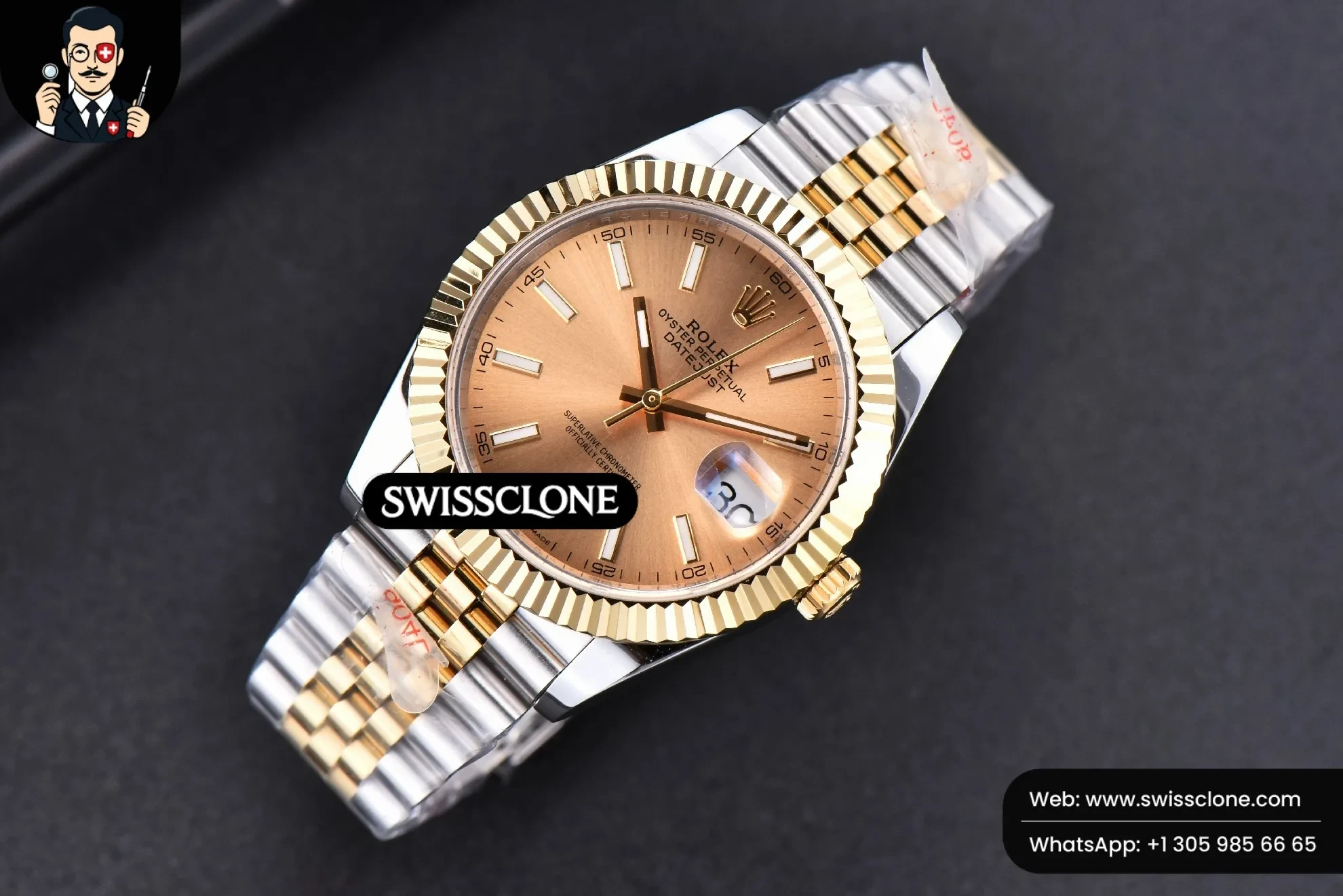 Rolex Datejust 41mm YG/SS Gold Dial Stick Marker Fluted Bezel Jubille VR3235 1:1 Super Clone - Bezel & Case Profile