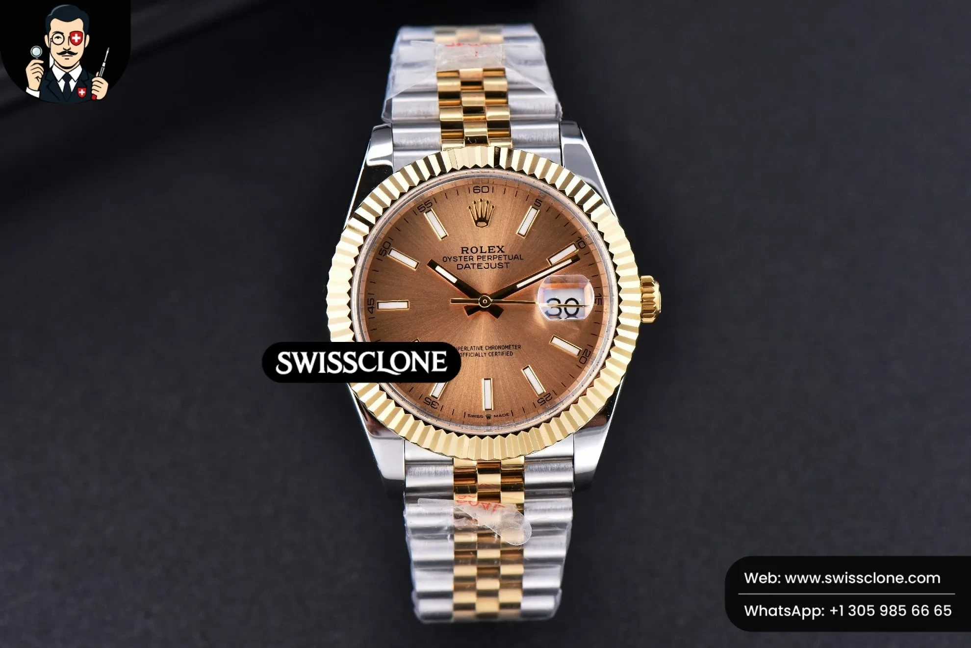 Rolex Datejust 41mm YG/SS Gold Dial Stick Marker Fluted Bezel Jubille VR3235 1:1 Super Clone - Dial Macro Close-Up