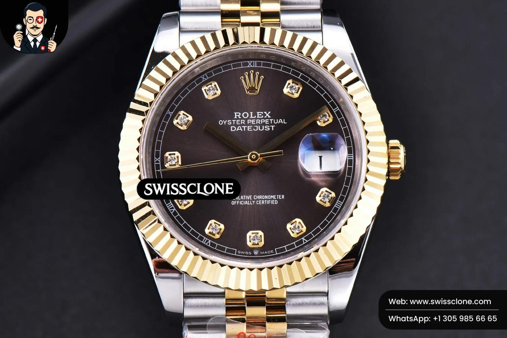Rolex Datejust 41mm YG/SS Gray Dial Diamond Marker Fluted Bezel Jubille VR3235