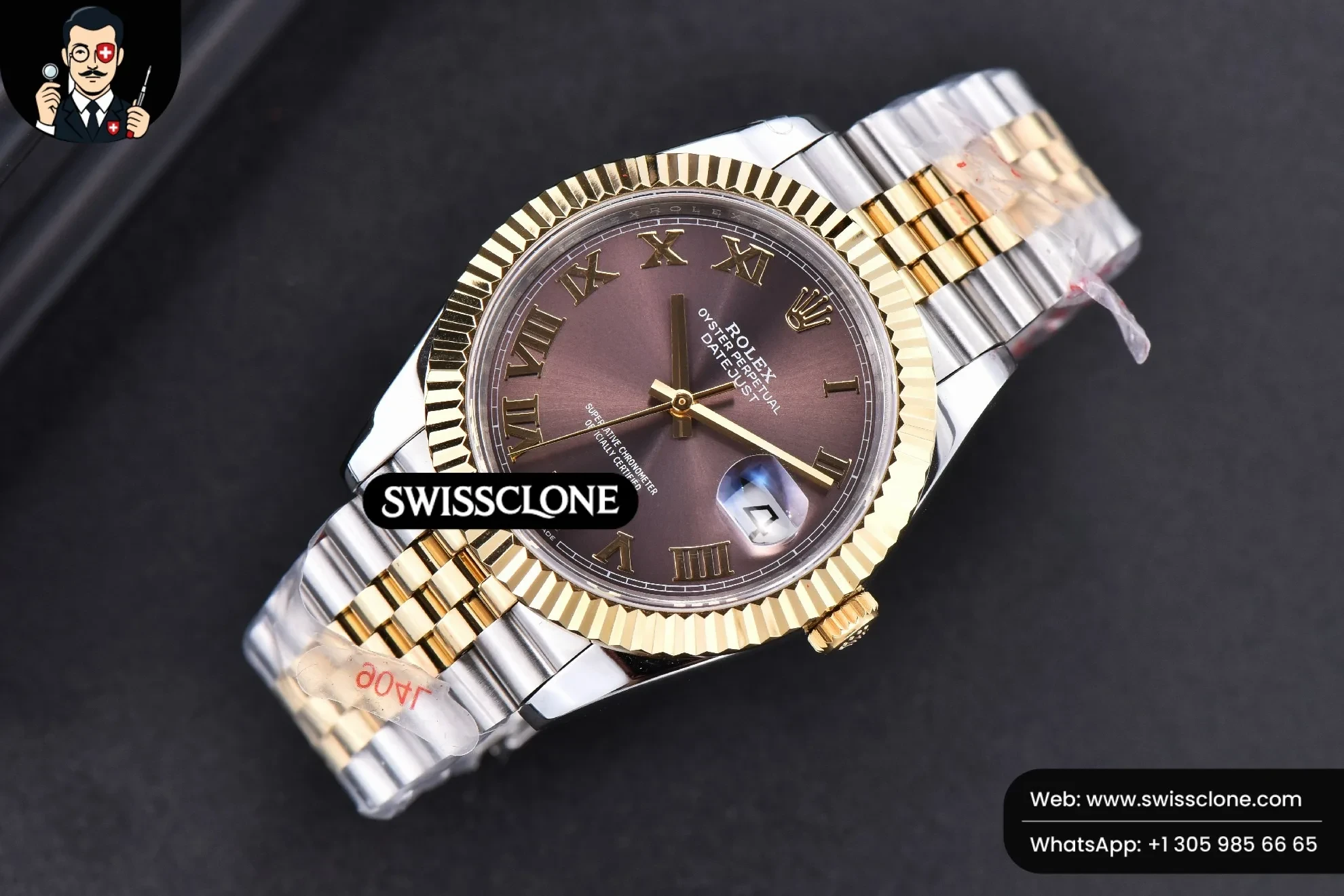 Rolex Datejust 41mm YG/SS Gray Dial Roma Marker Fluted Bezel Jubille VR3235 1:1 Super Clone - Bezel & Case Profile